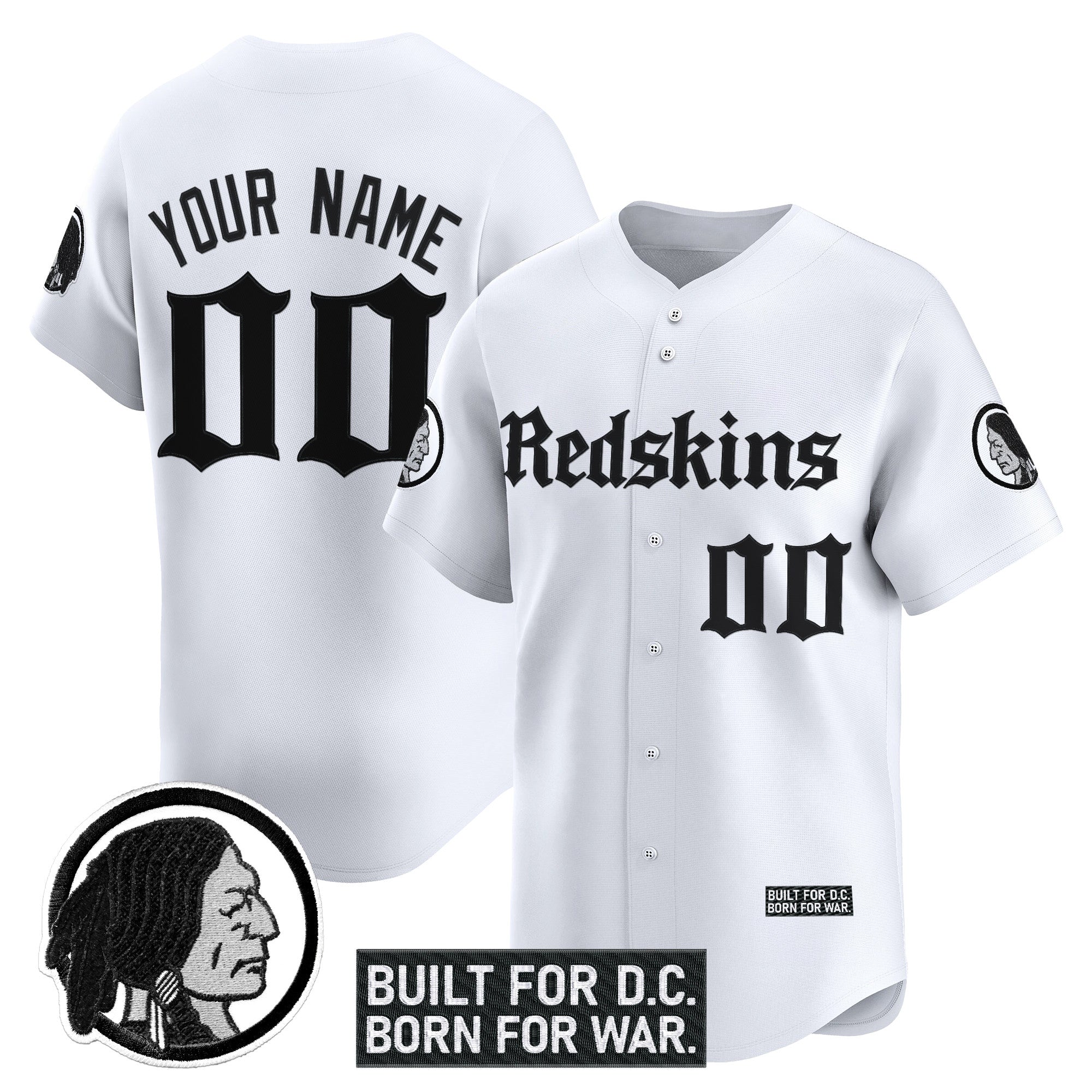 Washington Redskins 'Gothic Capital Edition' Vapor Baseball Custom Jersey - All Stitched