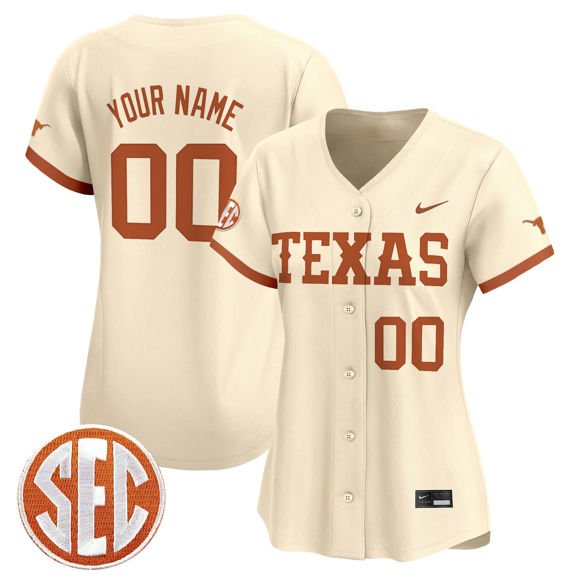 Texas Longhorns 2025 Vapor Baseball Custom Jersey - All Stitched