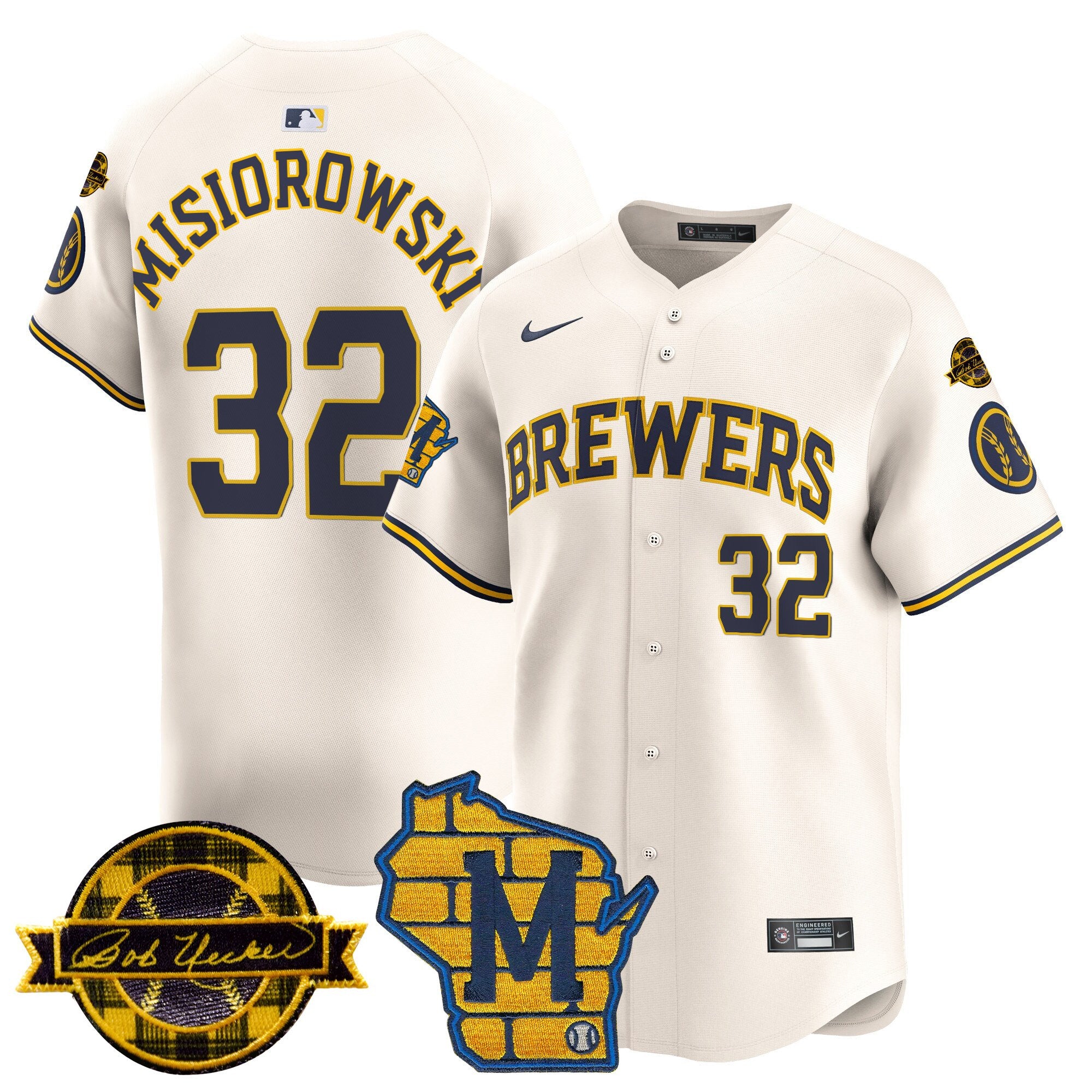 Men's Milwaukee Brewers Home & Bob Uecker Patch Vapor Premier Limited Jersey - All Stitched
