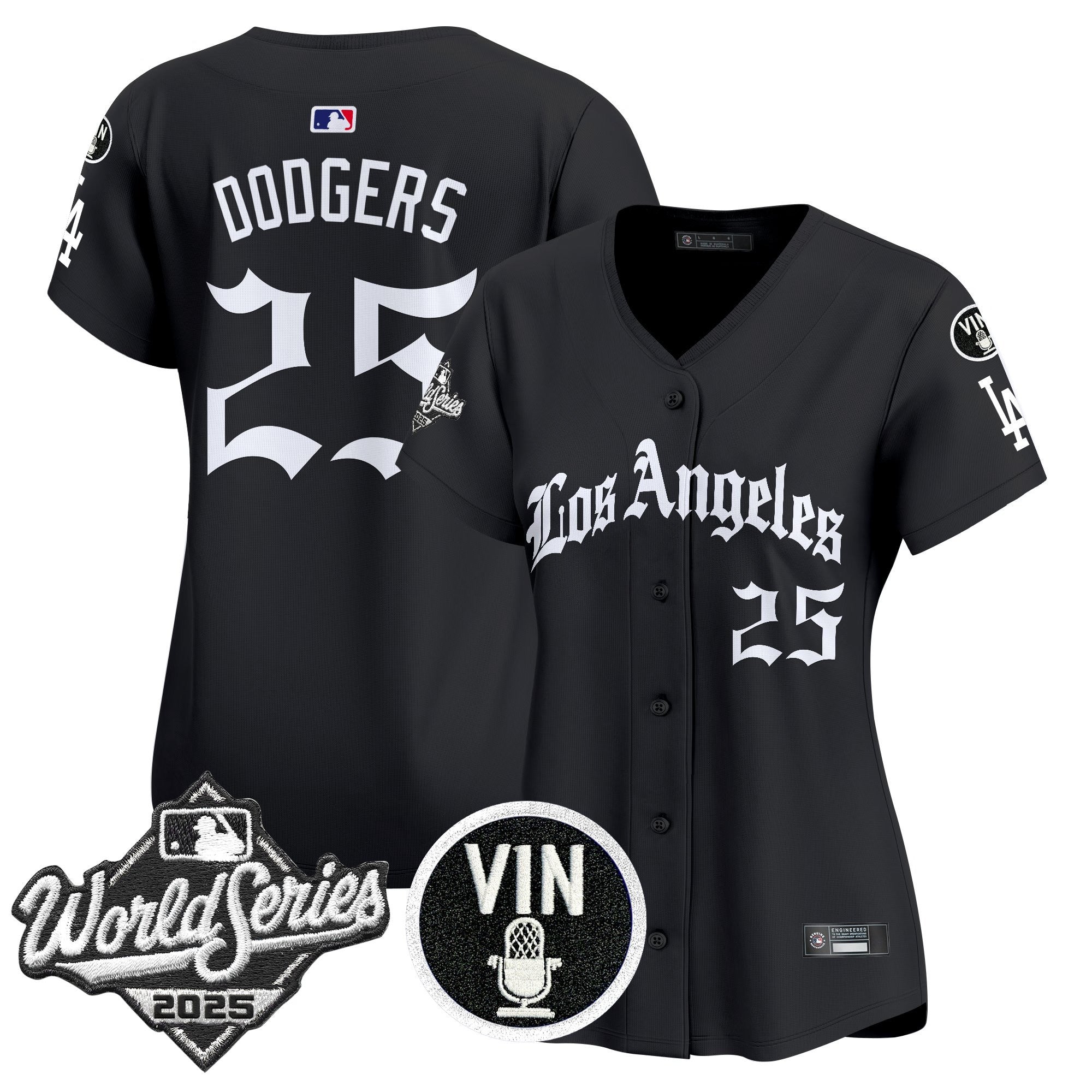Women's Dodgers 2025 World Series Vapor Premier Limited Jersey - LA Gothic Edition - All Stitched