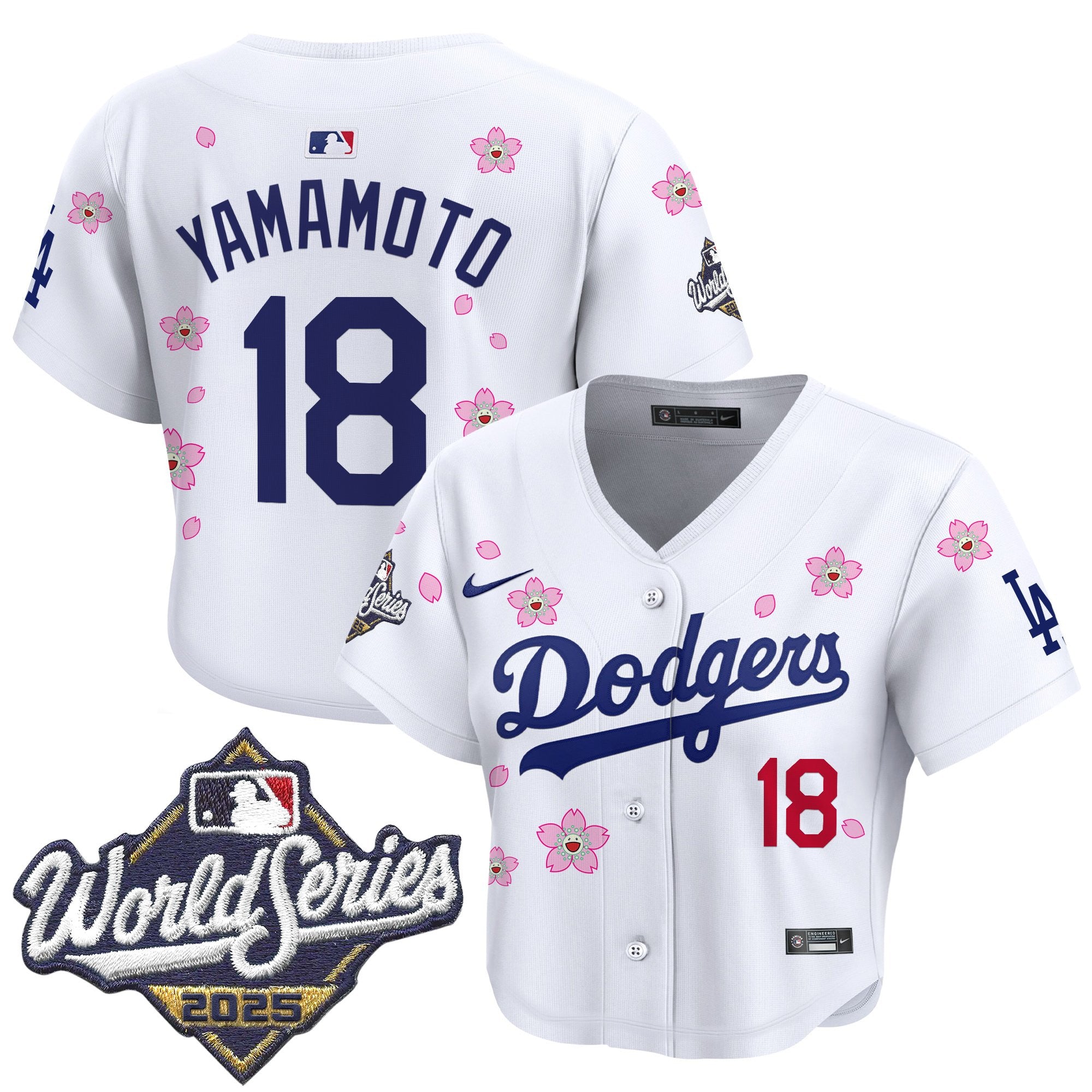 Women's Dodgers 2025 World Series x Tokyo Series Crop Top Baseball Jersey - All Stitched