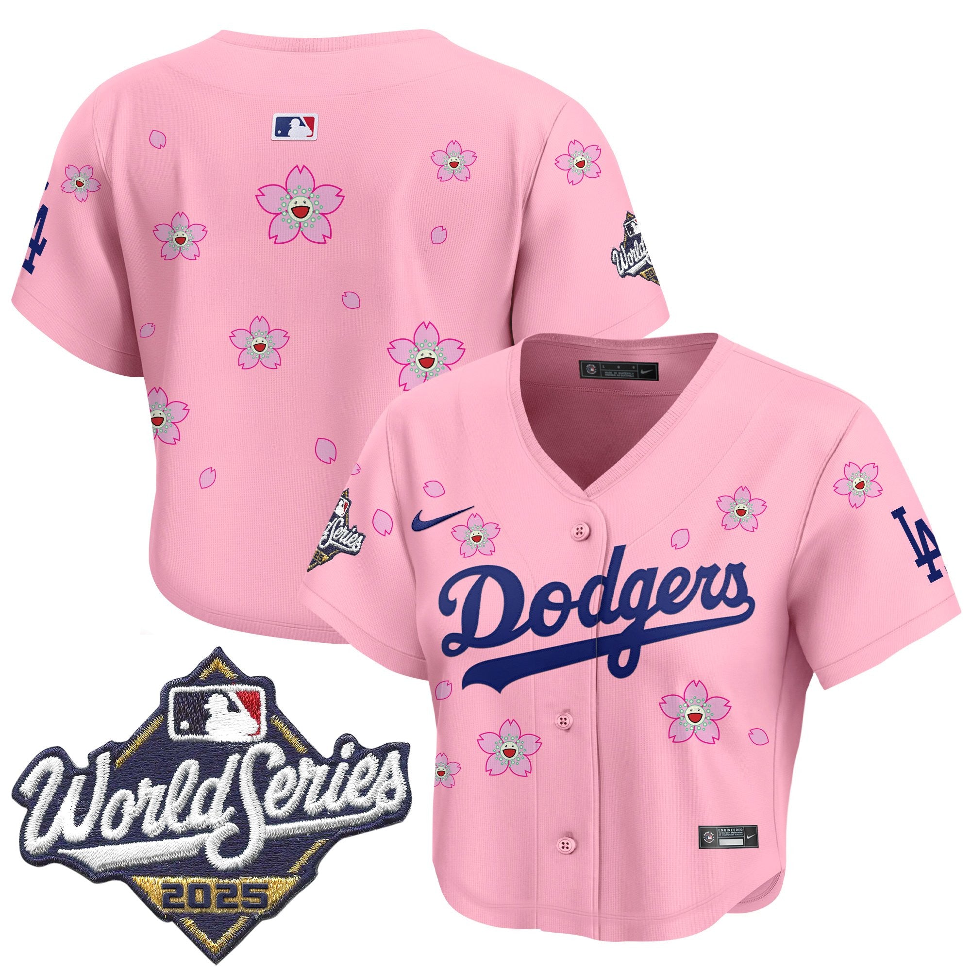 Women's Dodgers 2025 World Series x Tokyo Series Crop Top Baseball Jersey - All Stitched