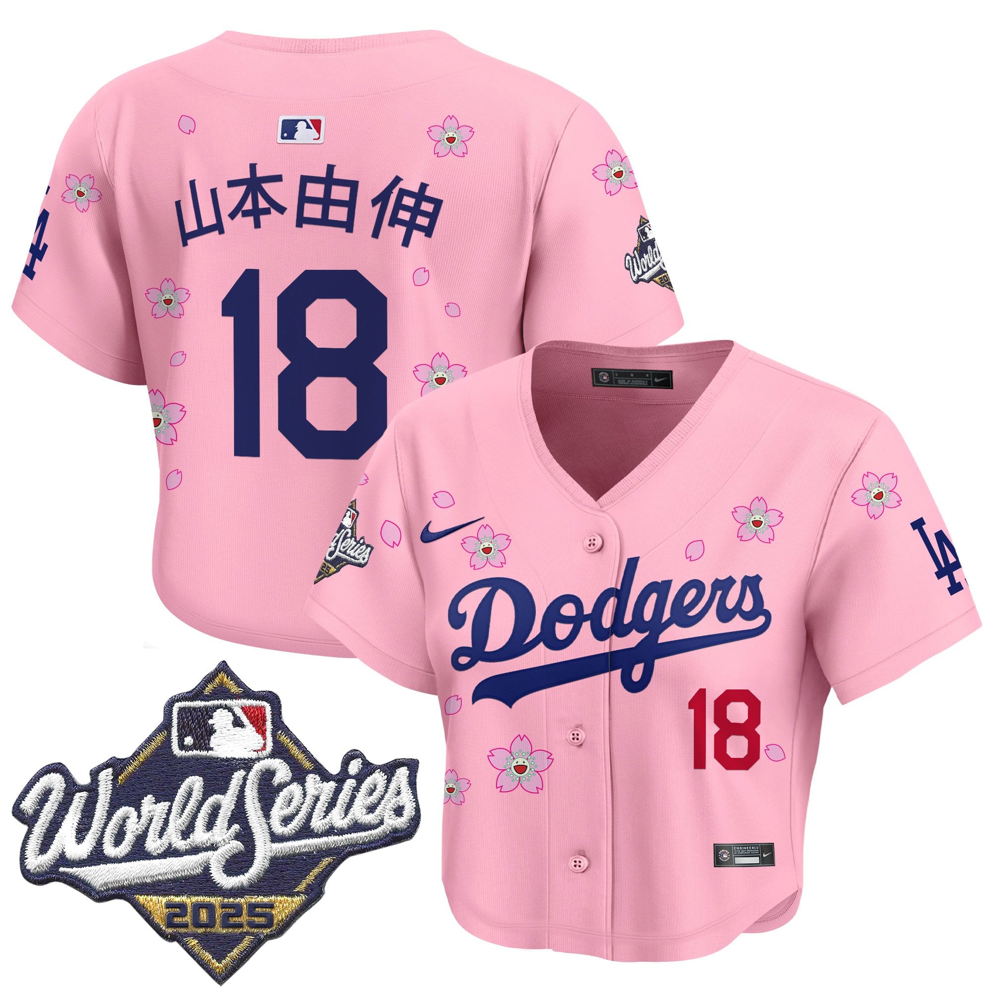 Women's Dodgers 2025 World Series x Tokyo Series Crop Top Baseball Jersey - All Stitched