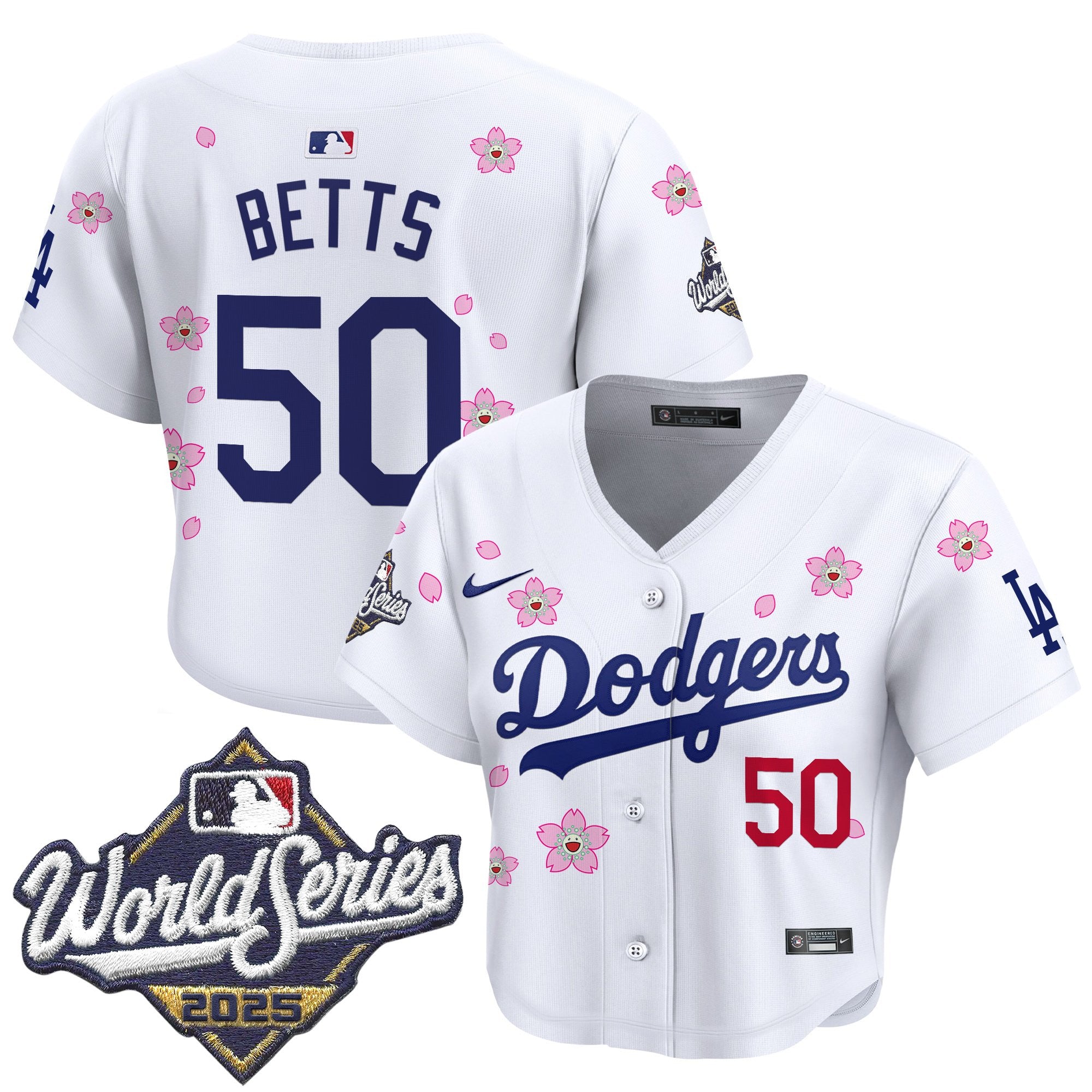 Women's Dodgers 2025 World Series x Tokyo Series Crop Top Baseball Jersey - All Stitched