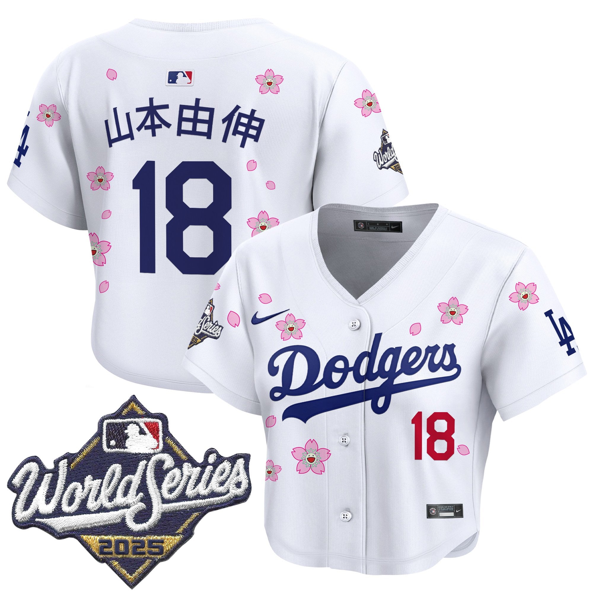 Women's Dodgers 2025 World Series x Tokyo Series Crop Top Baseball Jersey - All Stitched