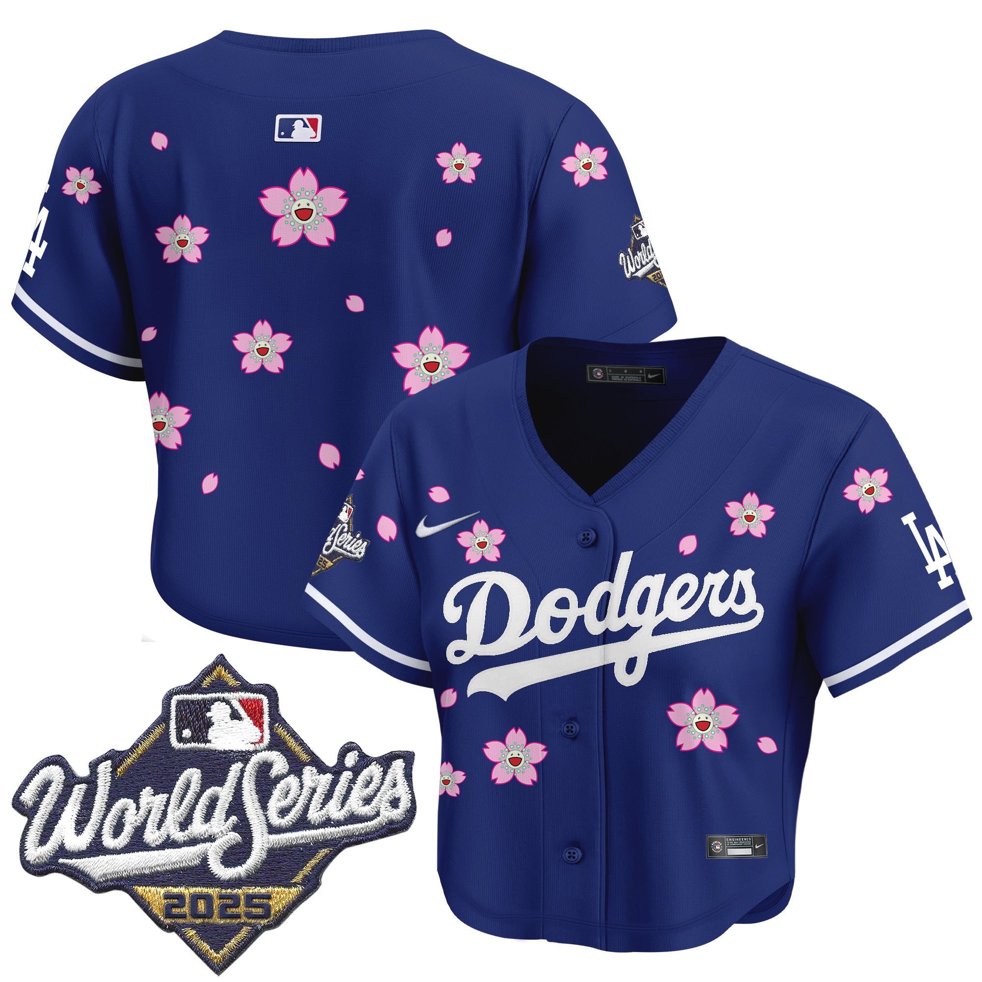 Women's Dodgers 2025 World Series x Tokyo Series Crop Top Baseball Jersey - All Stitched