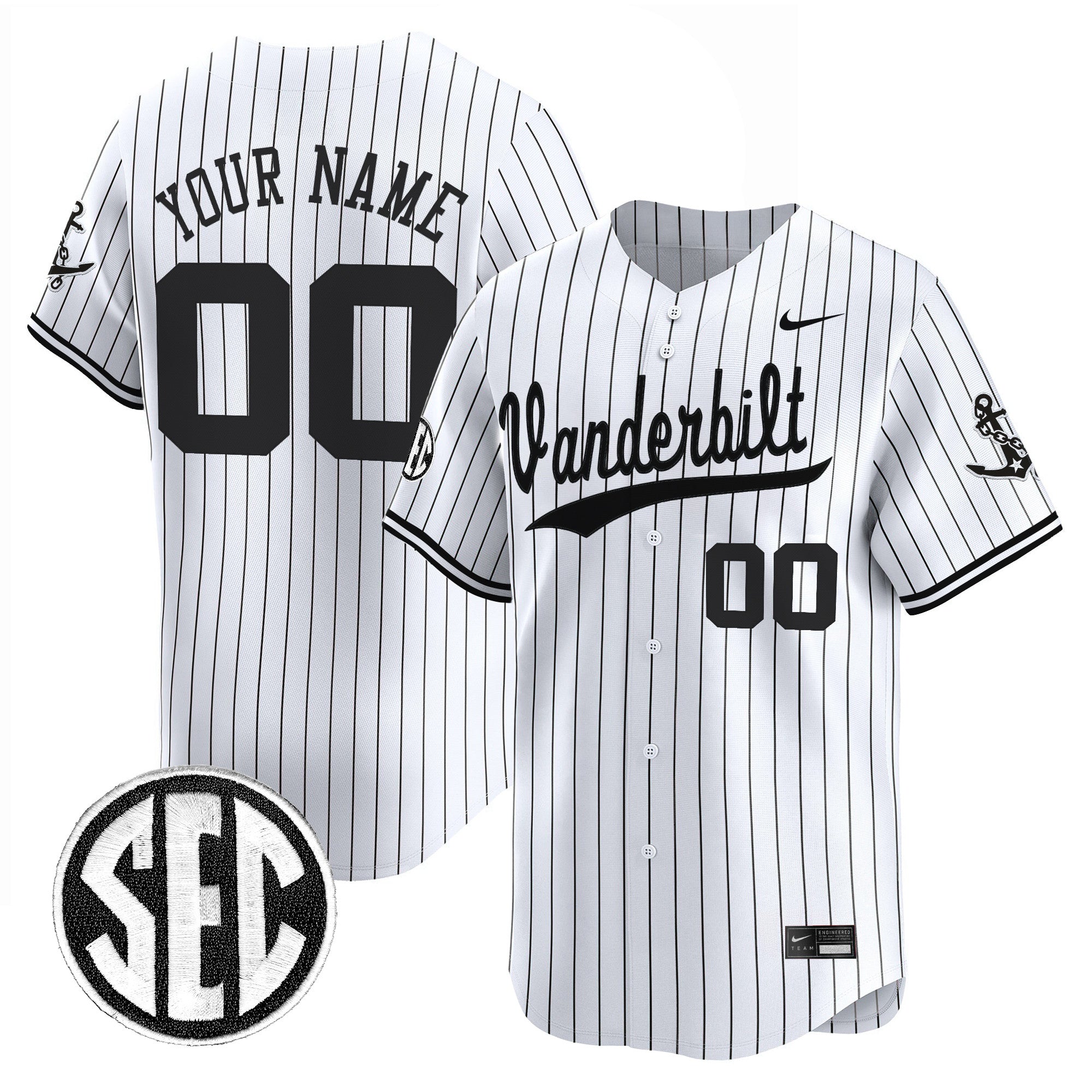 Vanderbilt Commodores 2025 Vapor Baseball Custom Jersey - All Stitched