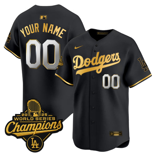 Dodgers 2025 World Series Champions Patch Gold Trim Vapor Premier Limited Custom Jersey - All Stitched