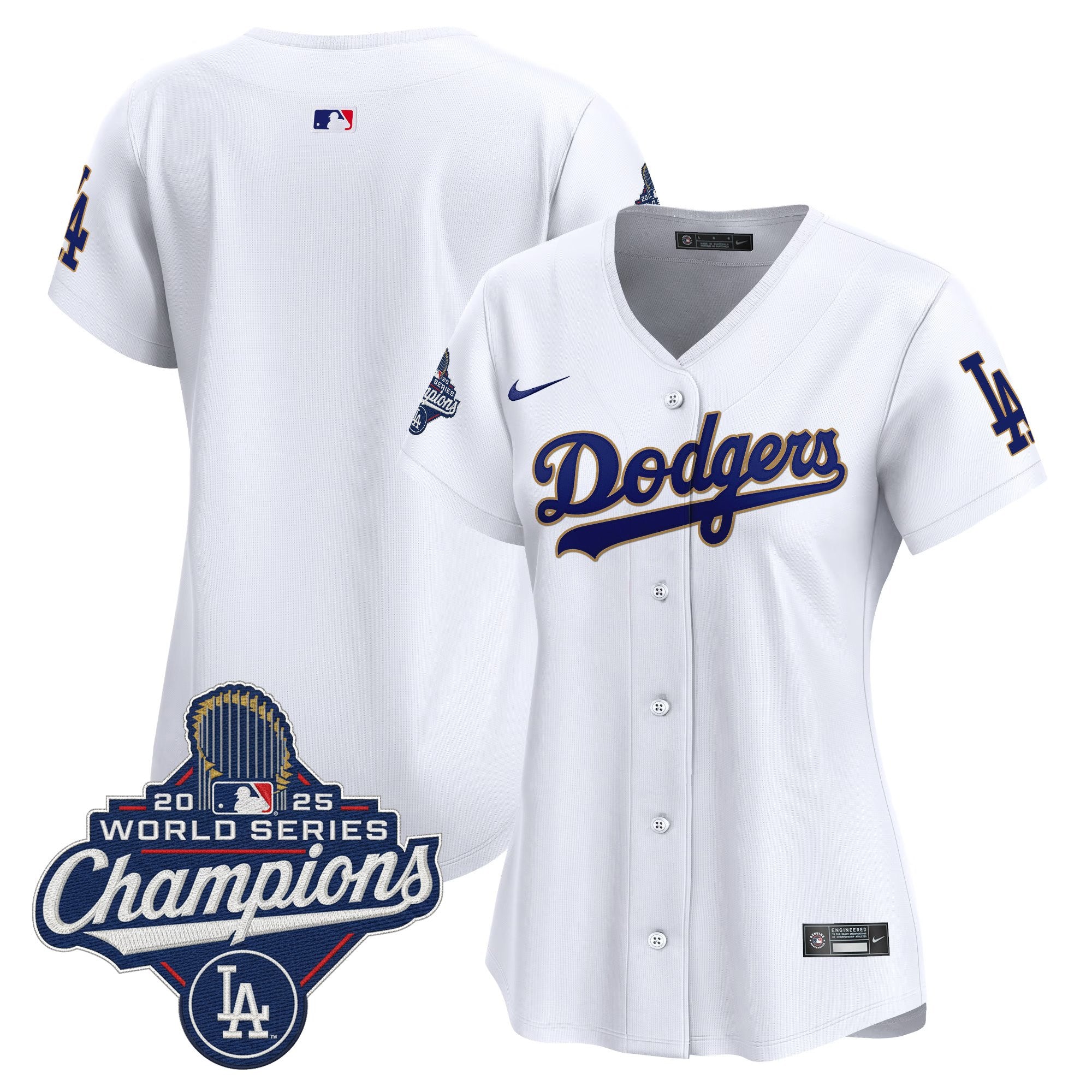Women's Dodgers 2025 World Series Champions Patch Gold Trim Vapor Premier Limited Jersey - All Stitched