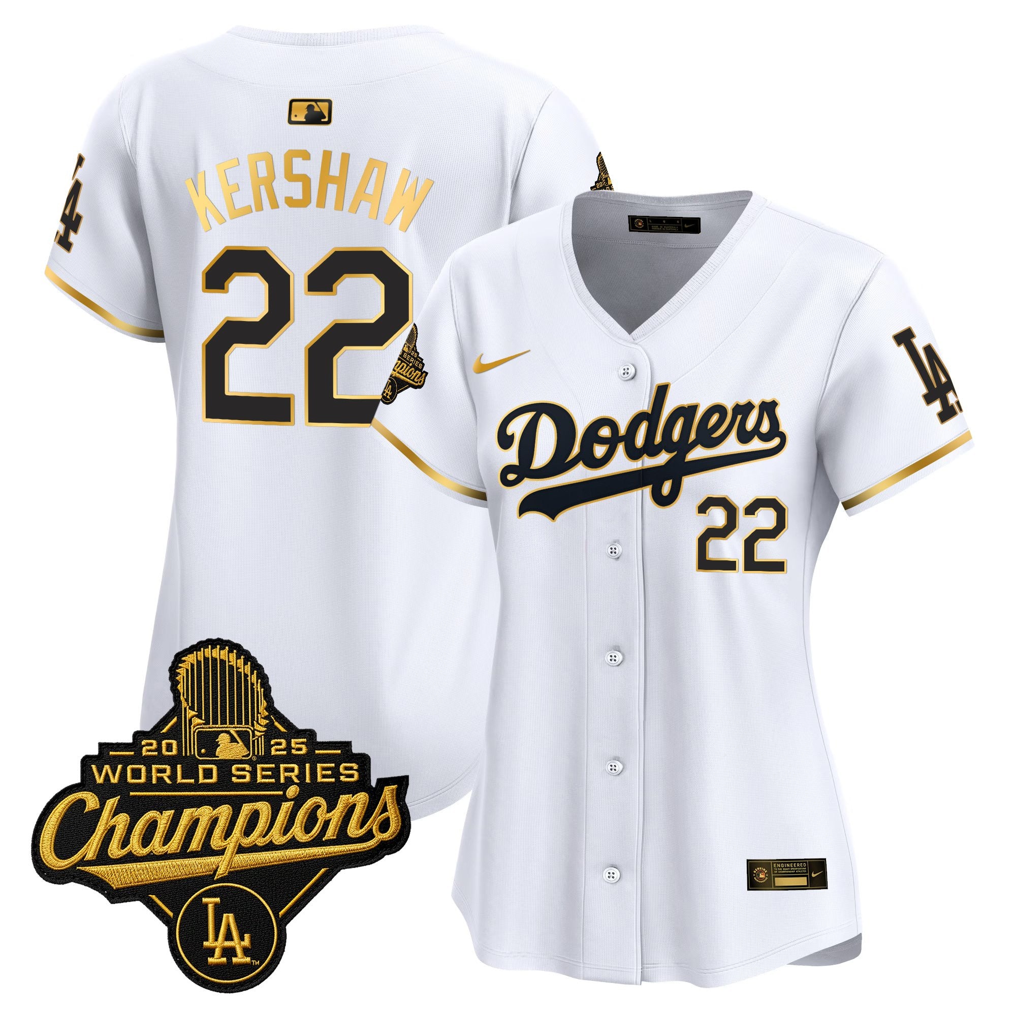 Women's Dodgers 2025 World Series Champions Patch Gold Trim Vapor Premier Limited Jersey - All Stitched