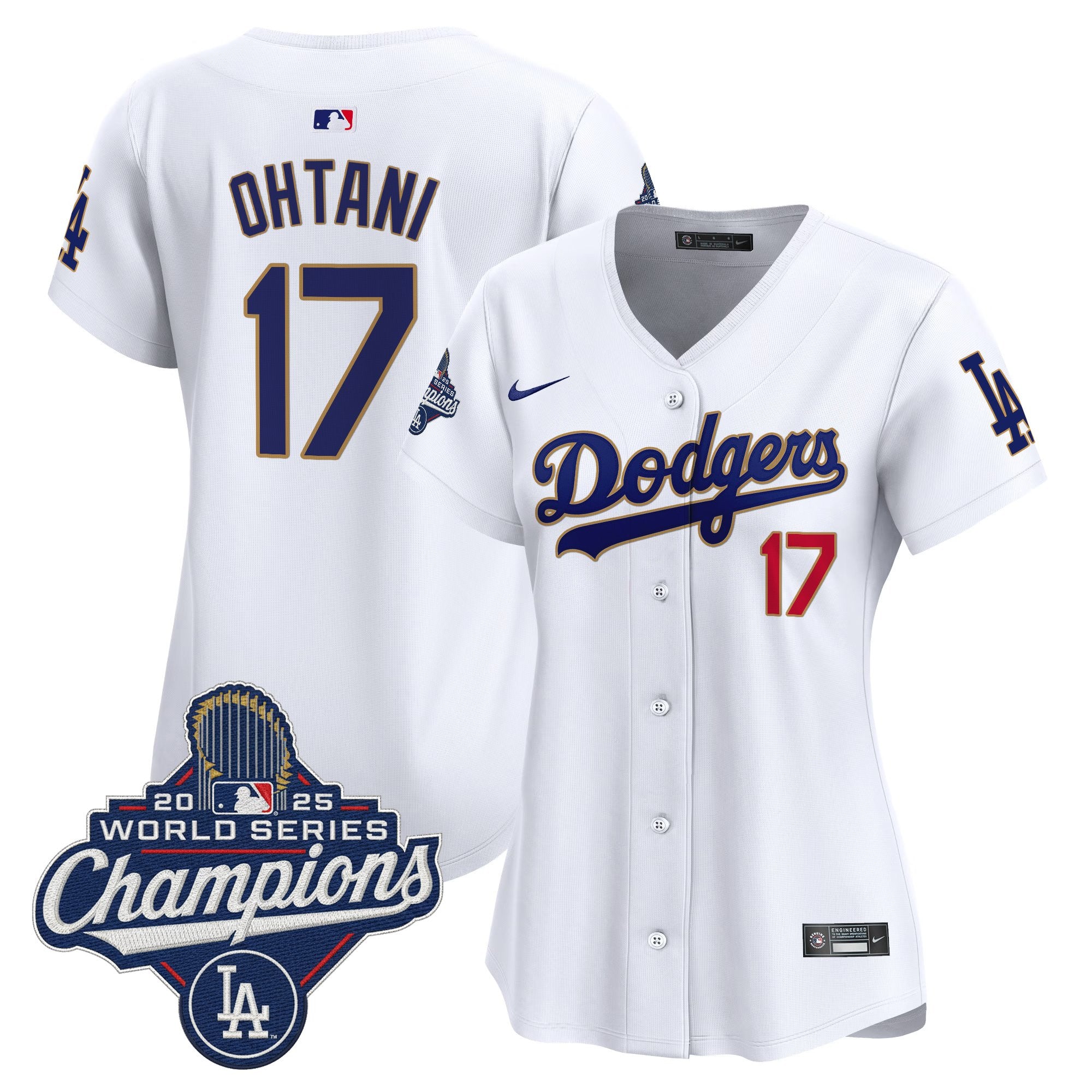 Women's Dodgers 2025 World Series Champions Patch Gold Trim Vapor Premier Limited Jersey - All Stitched