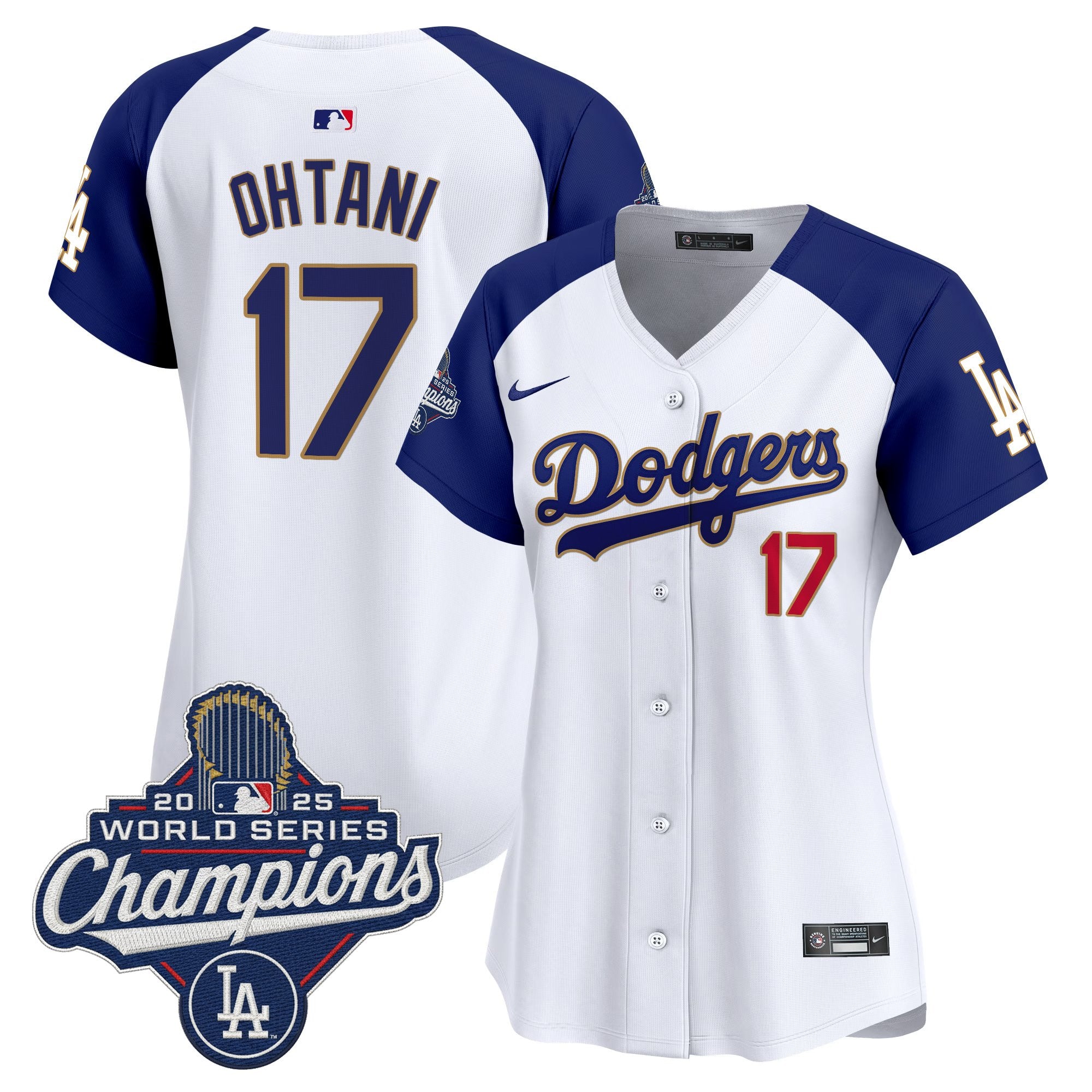 Women's Dodgers 2025 World Series Champions Patch Gold Trim Vapor Premier Limited Jersey - All Stitched