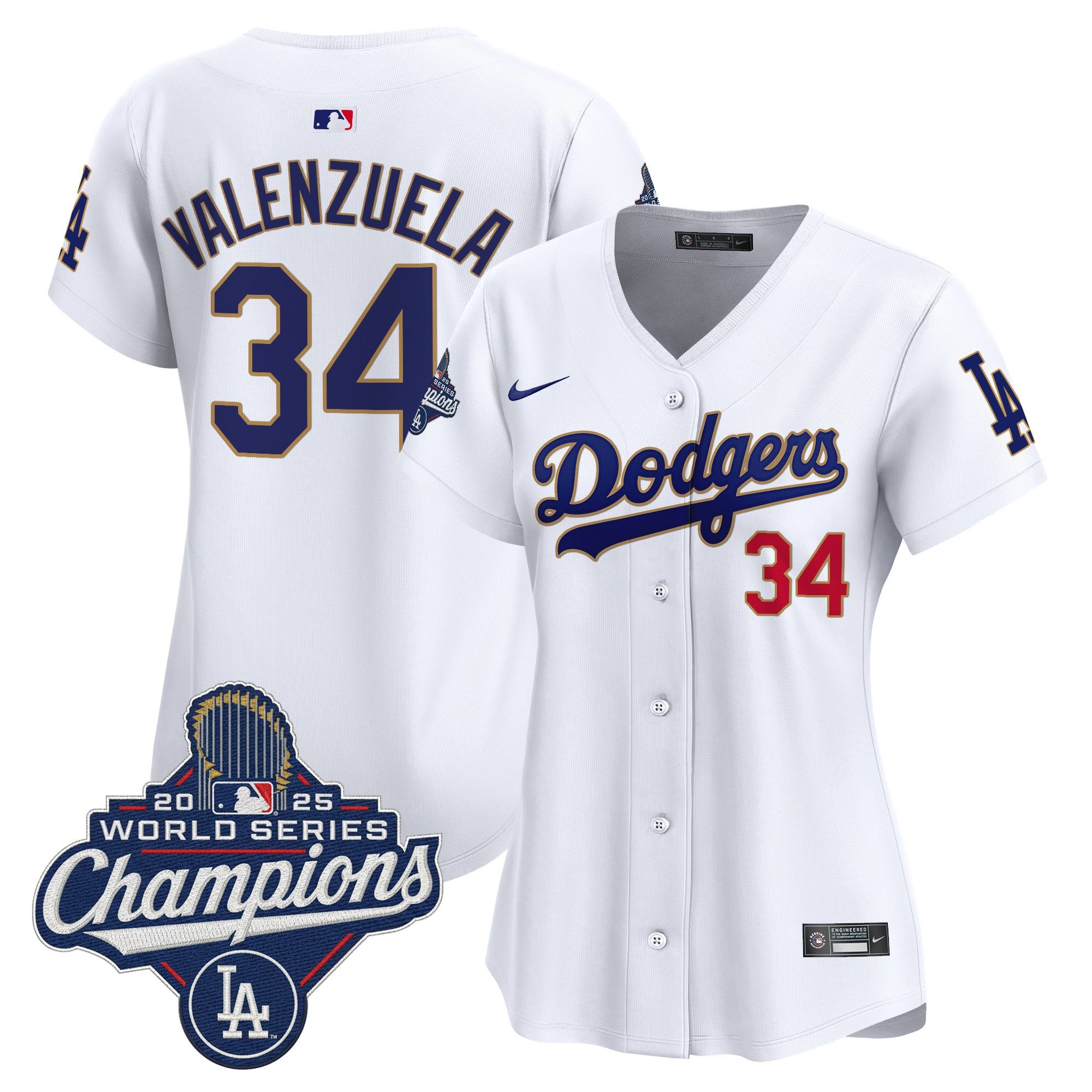 Women's Dodgers 2025 World Series Champions Patch Gold Trim Vapor Premier Limited Jersey - All Stitched