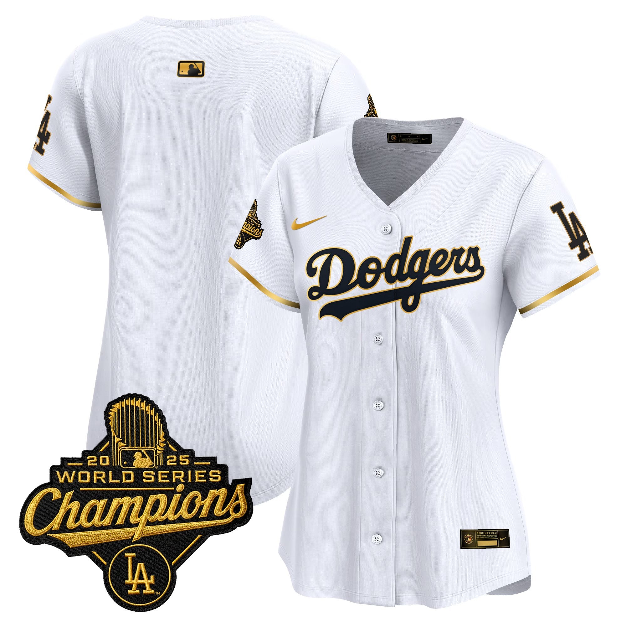 Women's Dodgers 2025 World Series Champions Patch Gold Trim Vapor Premier Limited Jersey - All Stitched