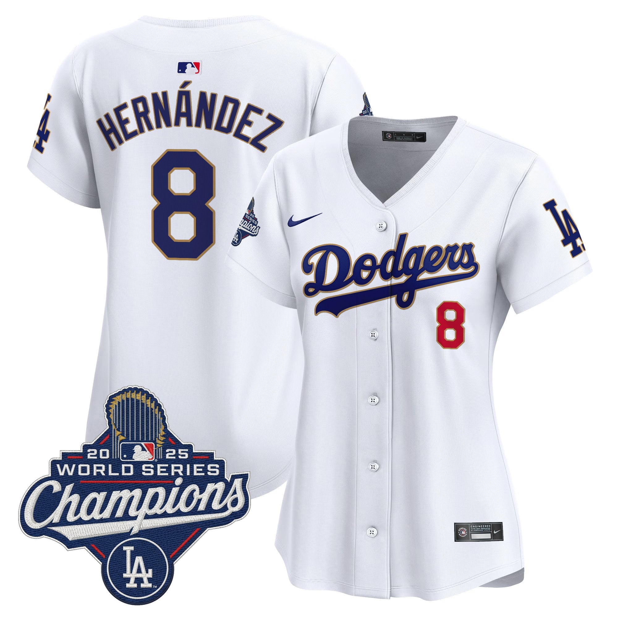 Women's Dodgers 2025 World Series Champions Patch Gold Trim Vapor Premier Limited Jersey - All Stitched