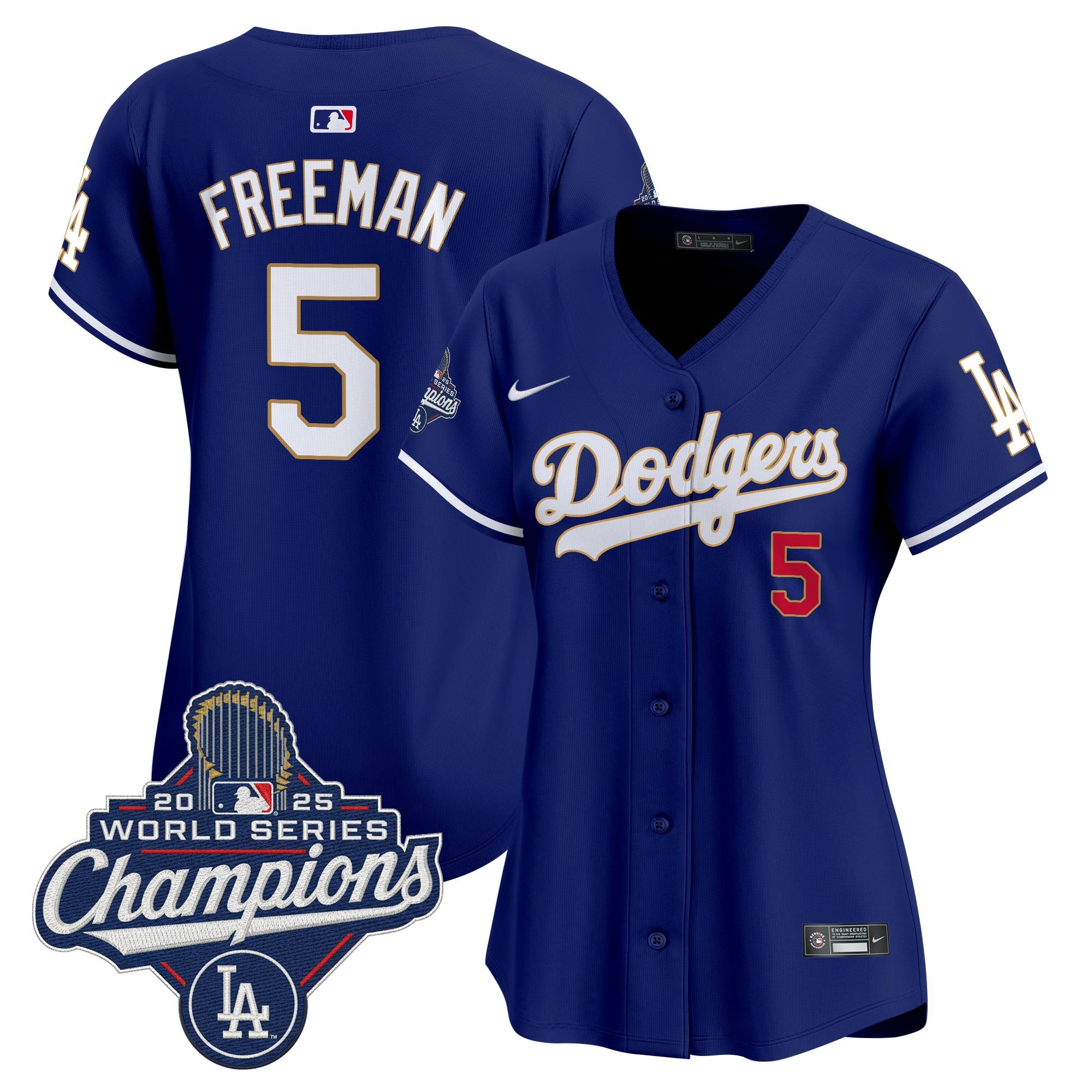 Women's Dodgers 2025 World Series Champions Patch Gold Trim Vapor Premier Limited Jersey - All Stitched
