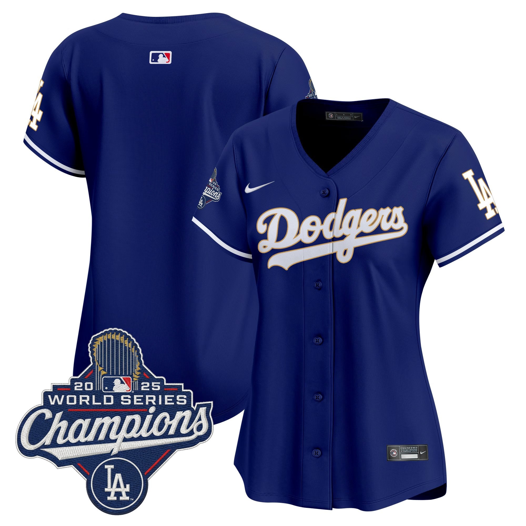 Women's Dodgers 2025 World Series Champions Patch Gold Trim Vapor Premier Limited Jersey - All Stitched
