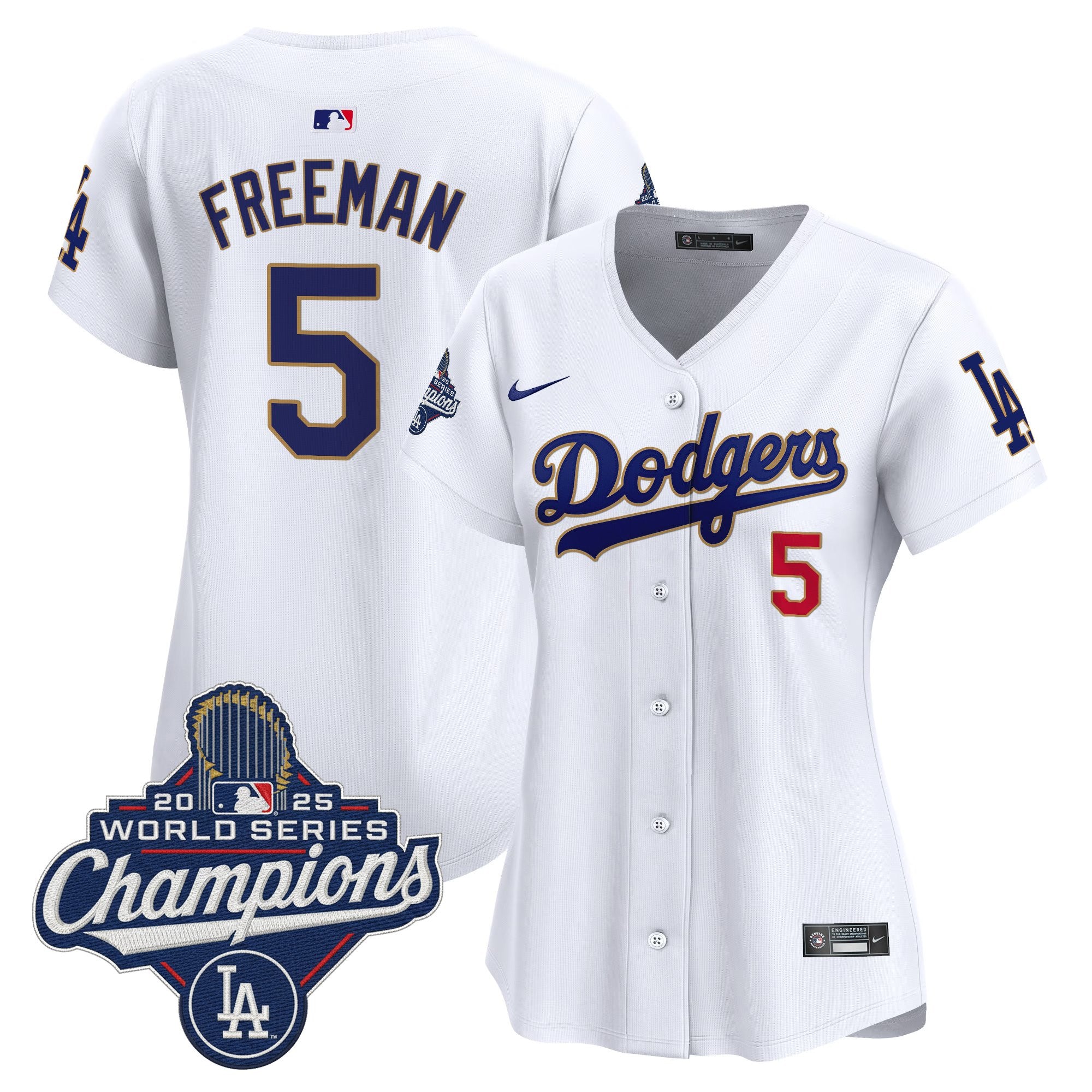 Women's Dodgers 2025 World Series Champions Patch Gold Trim Vapor Premier Limited Jersey - All Stitched