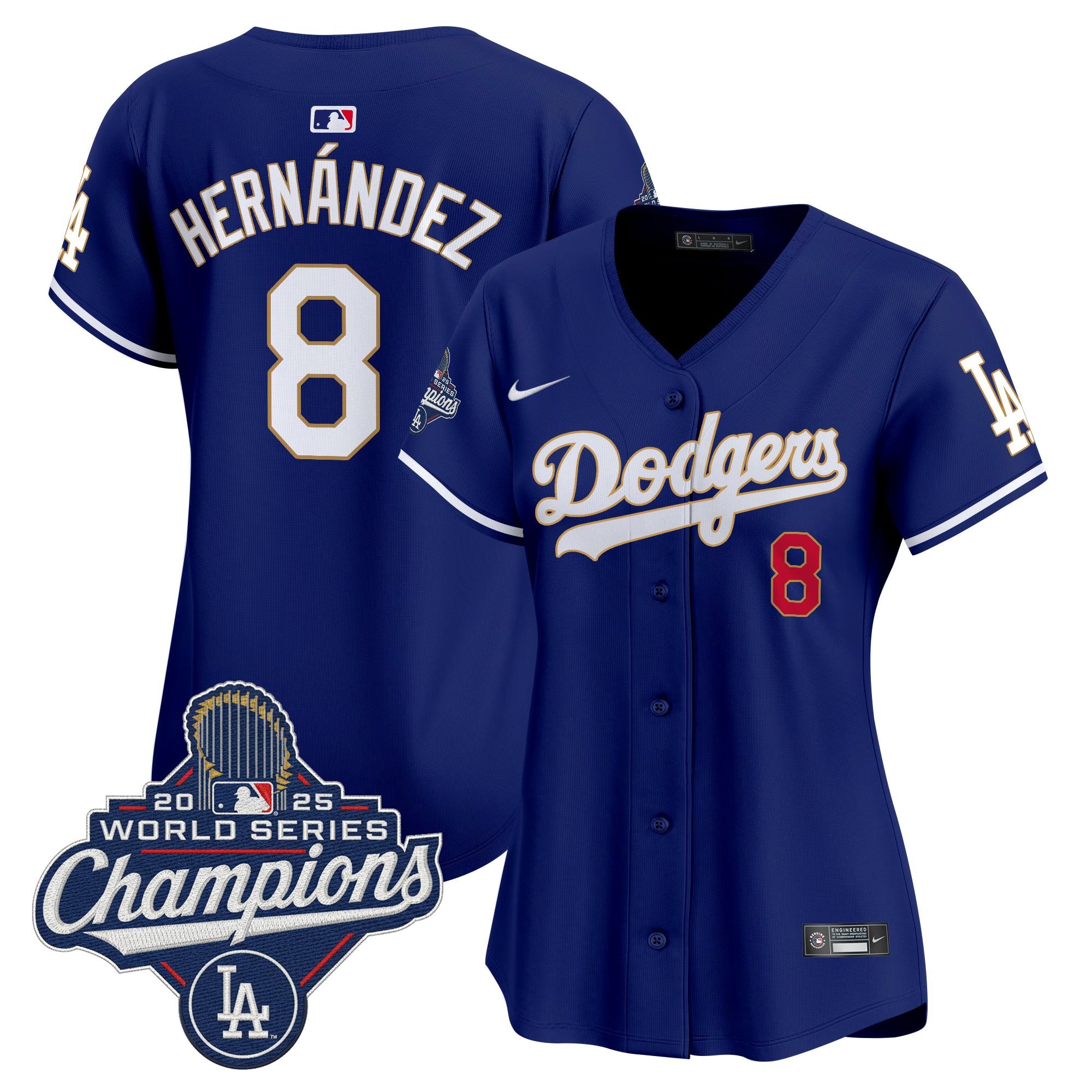 Women's Dodgers 2025 World Series Champions Patch Gold Trim Vapor Premier Limited Jersey - All Stitched