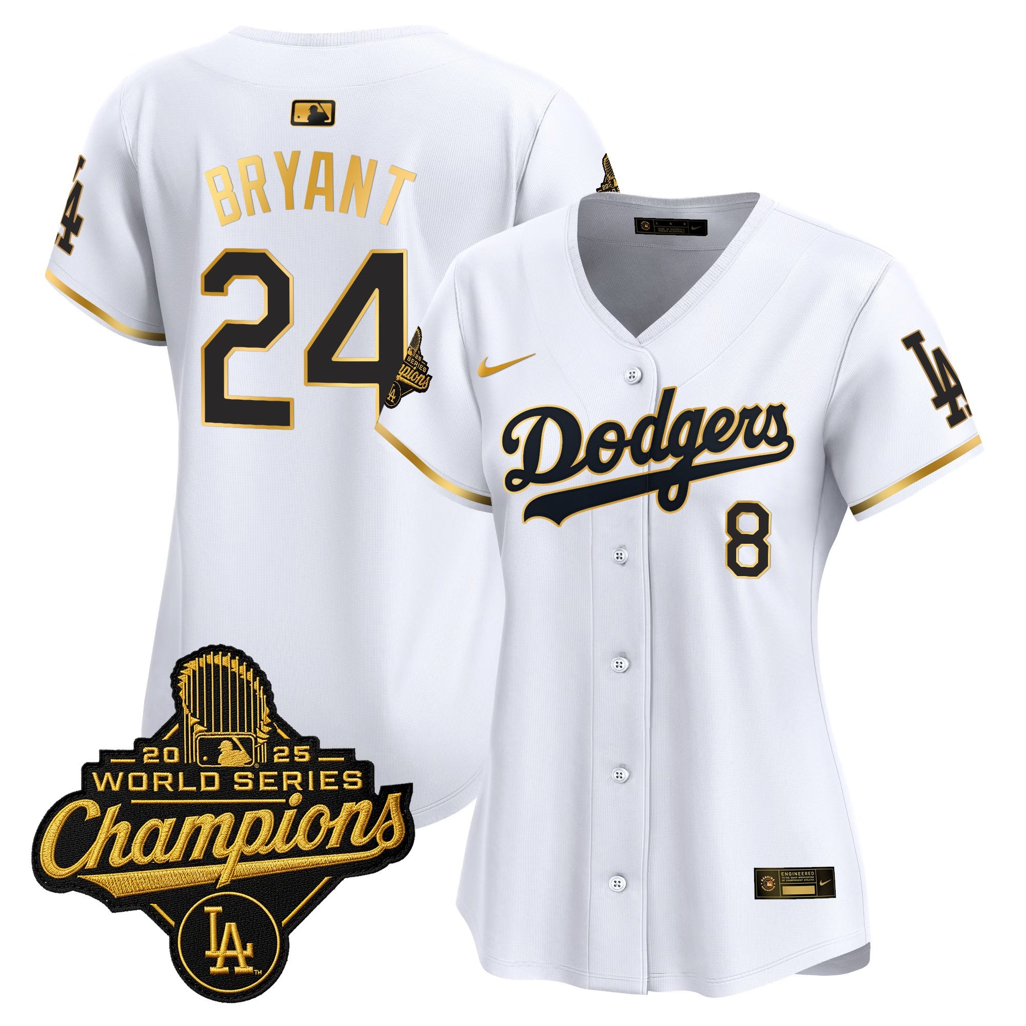 Women's Dodgers 2025 World Series Champions Patch Gold Trim Vapor Premier Limited Jersey - All Stitched