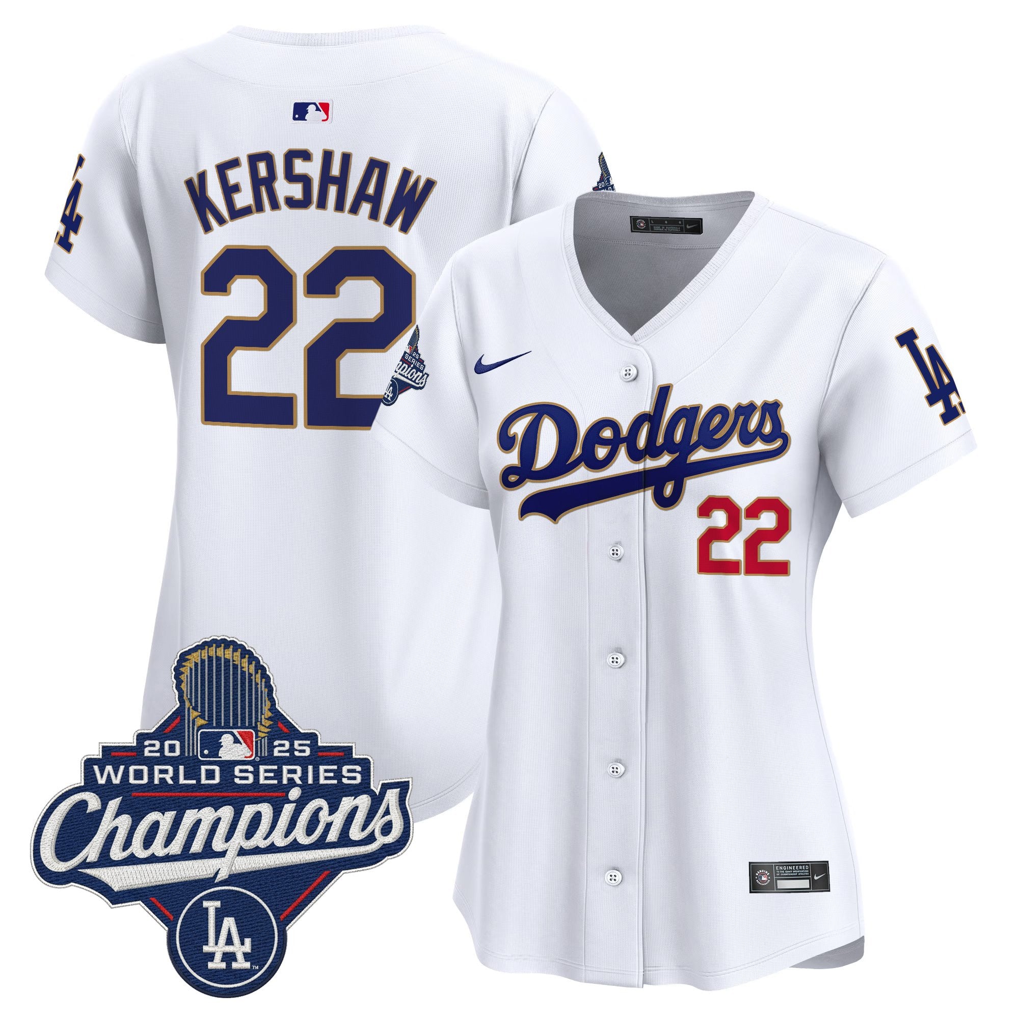 Women's Dodgers 2025 World Series Champions Patch Gold Trim Vapor Premier Limited Jersey - All Stitched