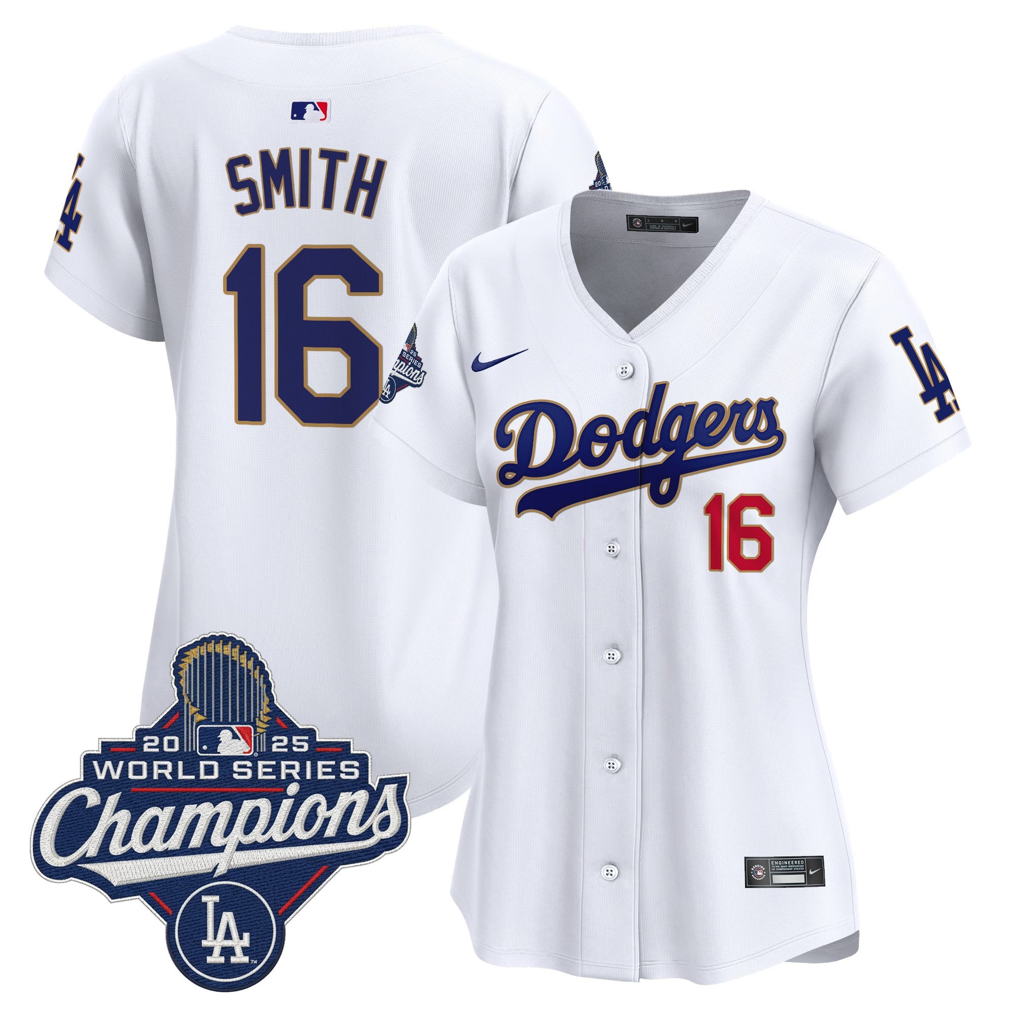 Women's Dodgers 2025 World Series Champions Patch Gold Trim Vapor Premier Limited Jersey - All Stitched