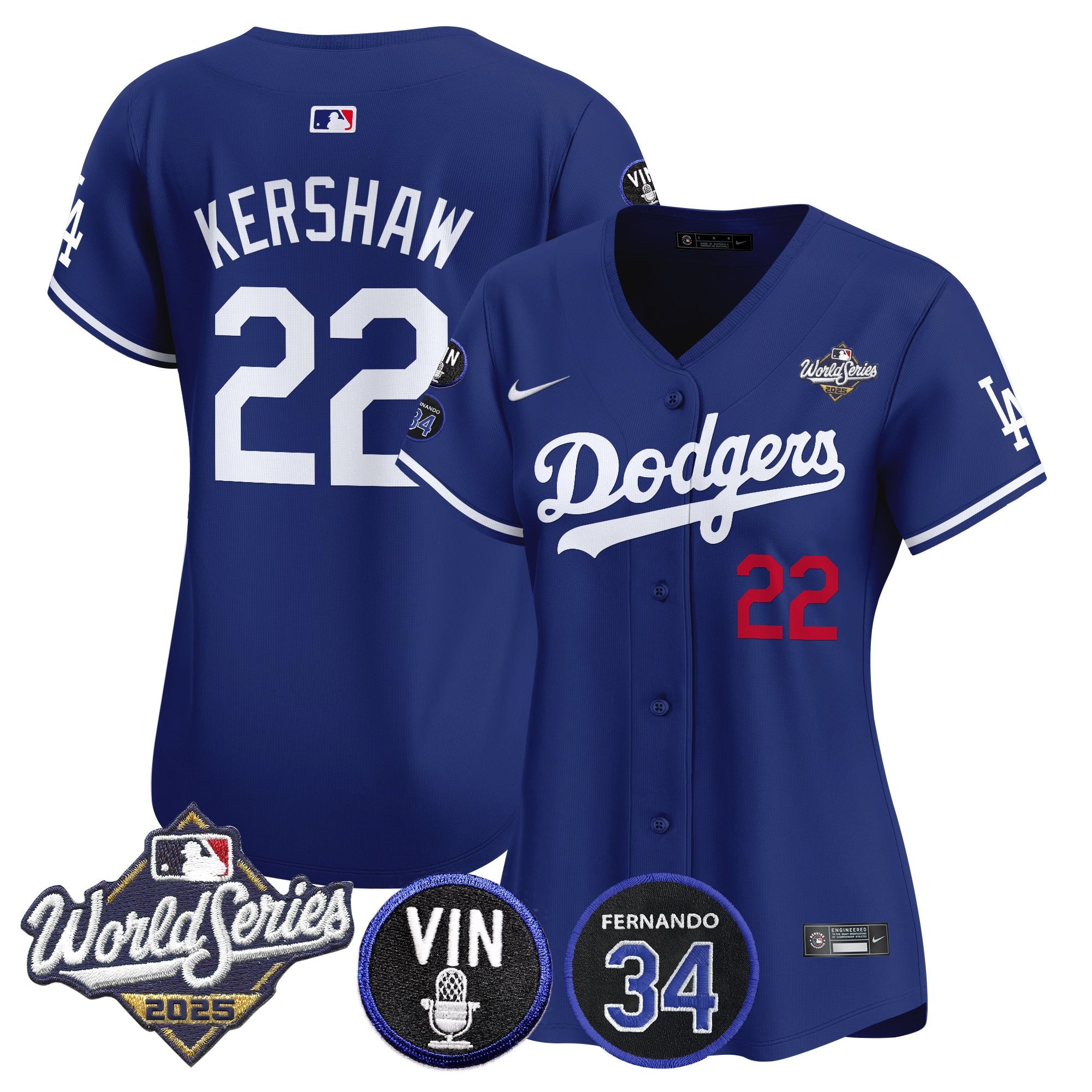 Women's Dodgers 2025 World Series Vapor Premier Limited Jersey - Vin Scully & Fernando Patch - All Stitched