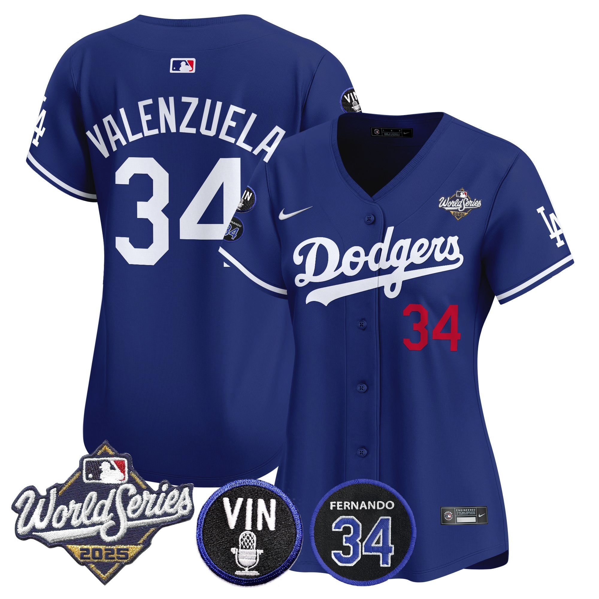 Women's Dodgers 2025 World Series Vapor Premier Limited Jersey - Vin Scully & Fernando Patch - All Stitched