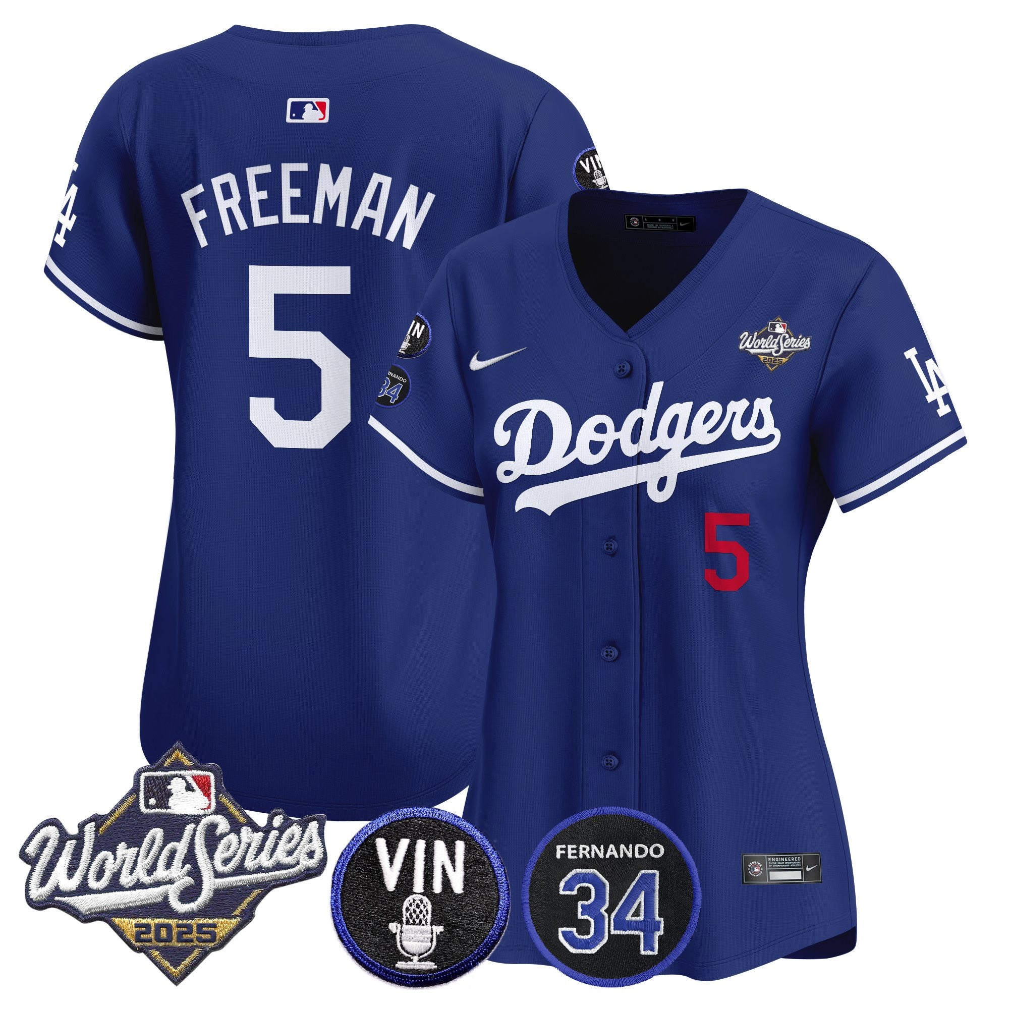 Women's Dodgers 2025 World Series Vapor Premier Limited Jersey - Vin Scully & Fernando Patch - All Stitched
