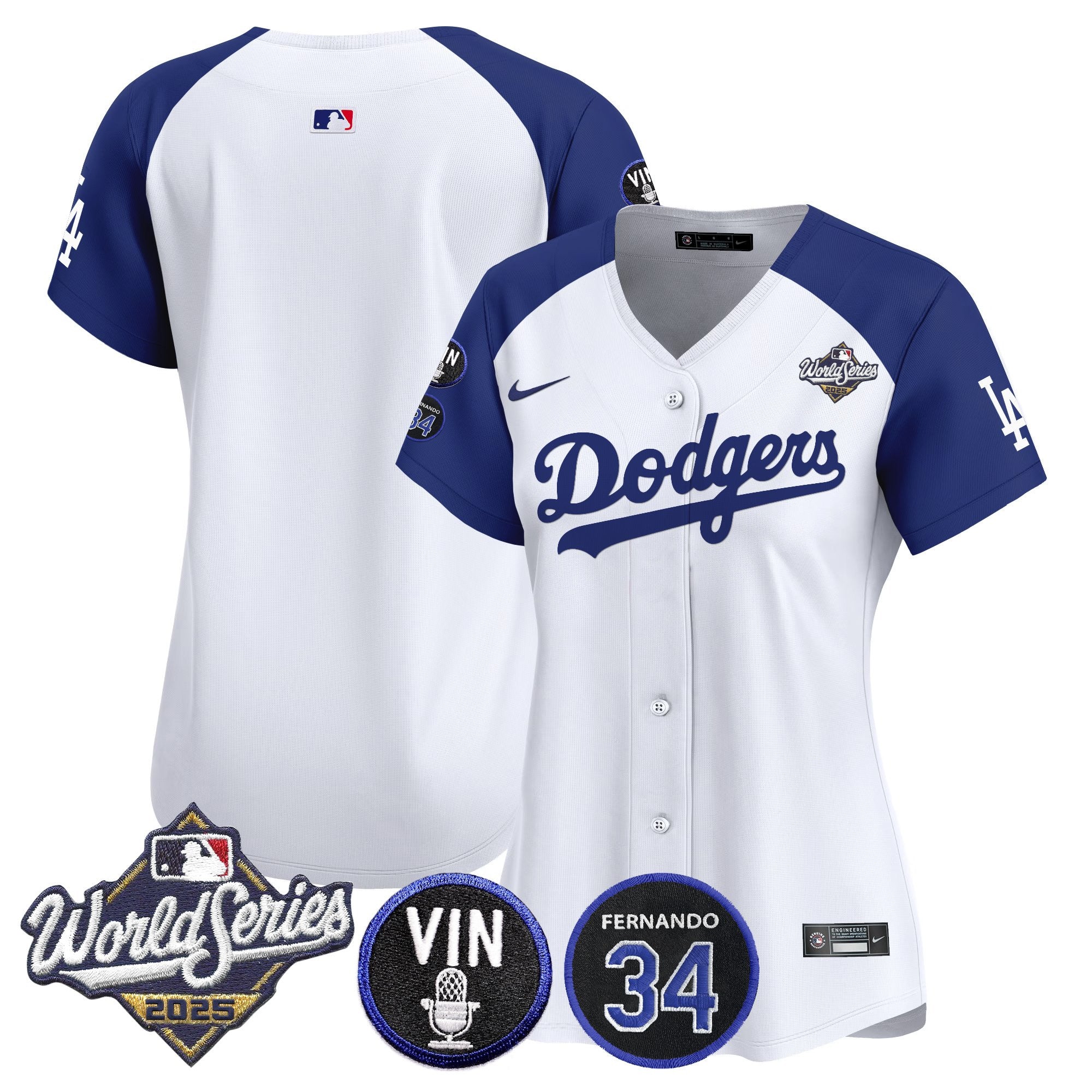 Women's Dodgers 2025 World Series Vapor Premier Limited Jersey - Vin Scully & Fernando Patch - All Stitched