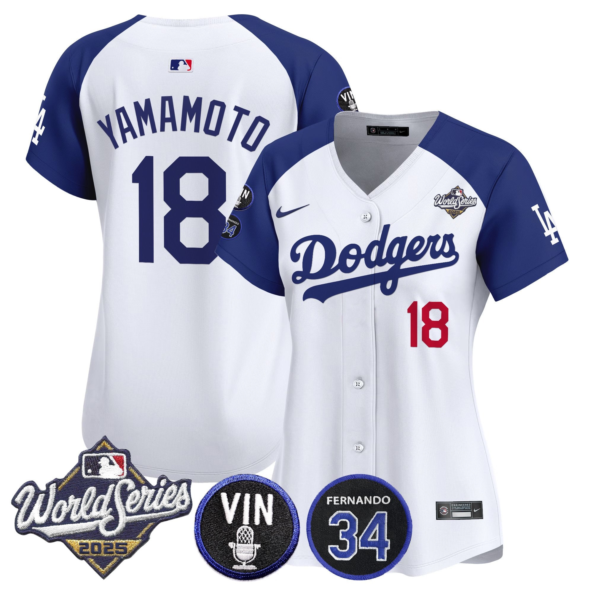 Women's Dodgers 2025 World Series Vapor Premier Limited Jersey - Vin Scully & Fernando Patch - All Stitched