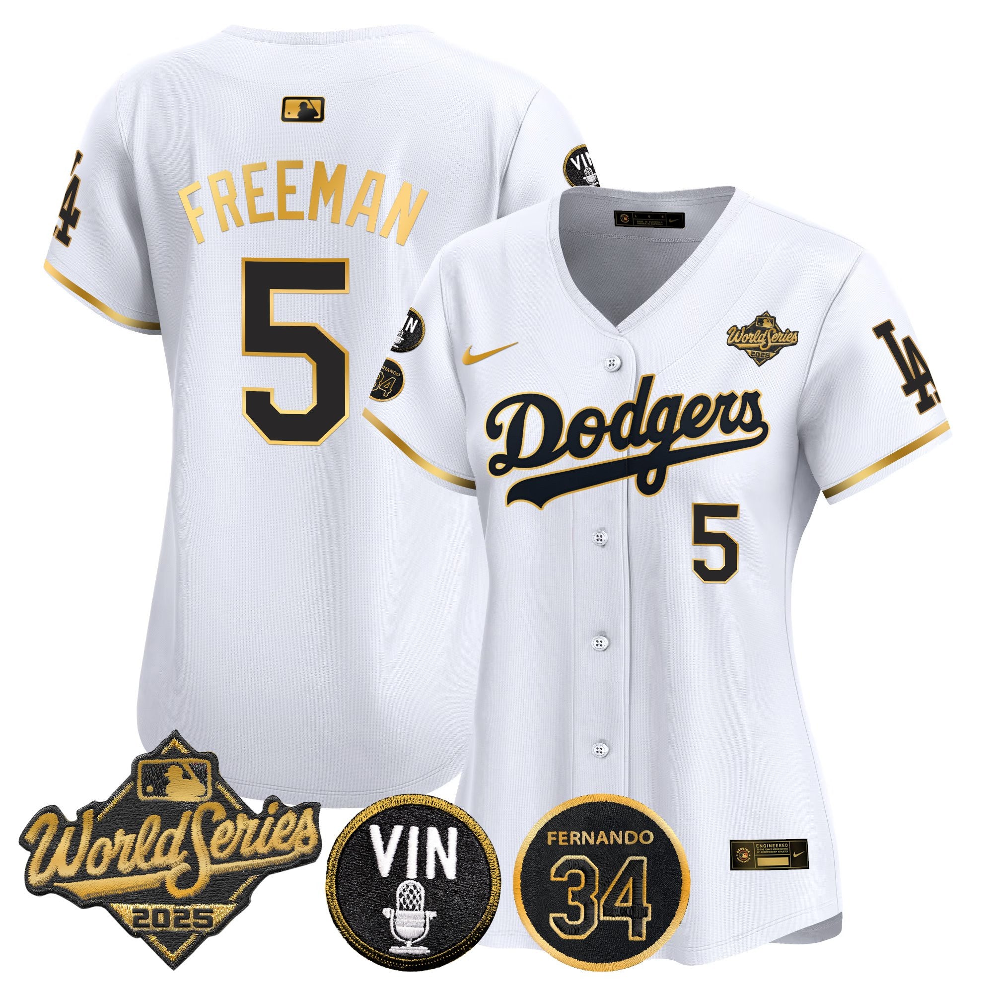 Women's Dodgers 2025 World Series Vapor Premier Limited Jersey - Vin Scully & Fernando Patch - All Stitched