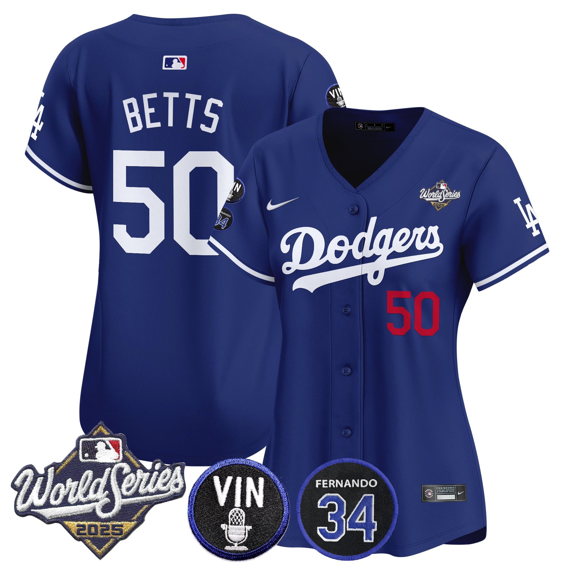 Women's Dodgers 2025 World Series Vapor Premier Limited Jersey - Vin Scully & Fernando Patch - All Stitched