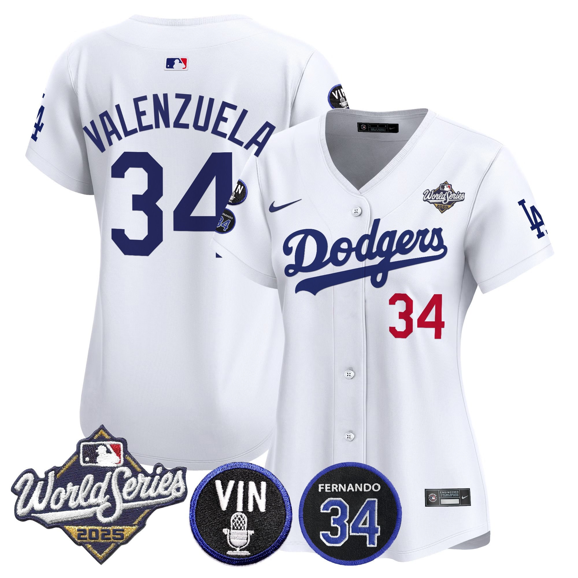 Women's Dodgers 2025 World Series Vapor Premier Limited Jersey - Vin Scully & Fernando Patch - All Stitched