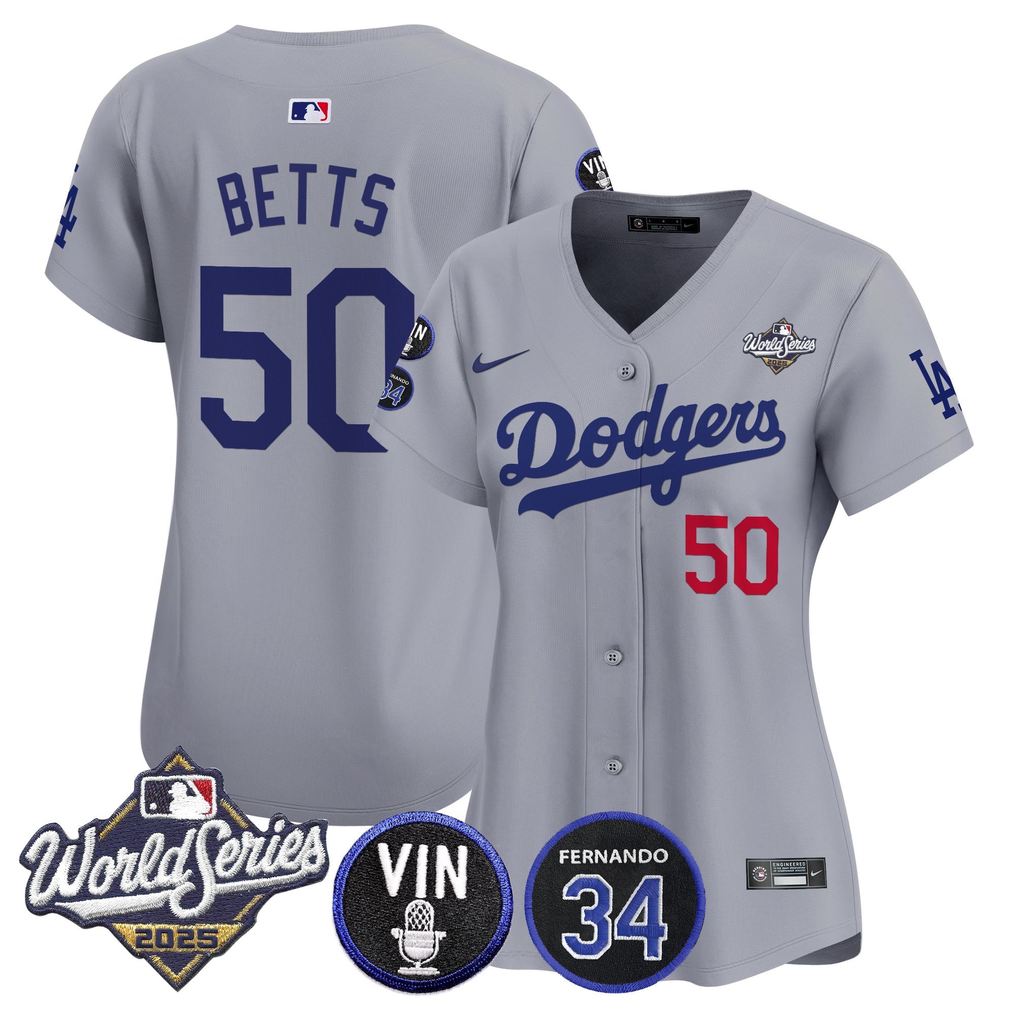 Women's Dodgers 2025 World Series Vapor Premier Limited Jersey - Vin Scully & Fernando Patch - All Stitched