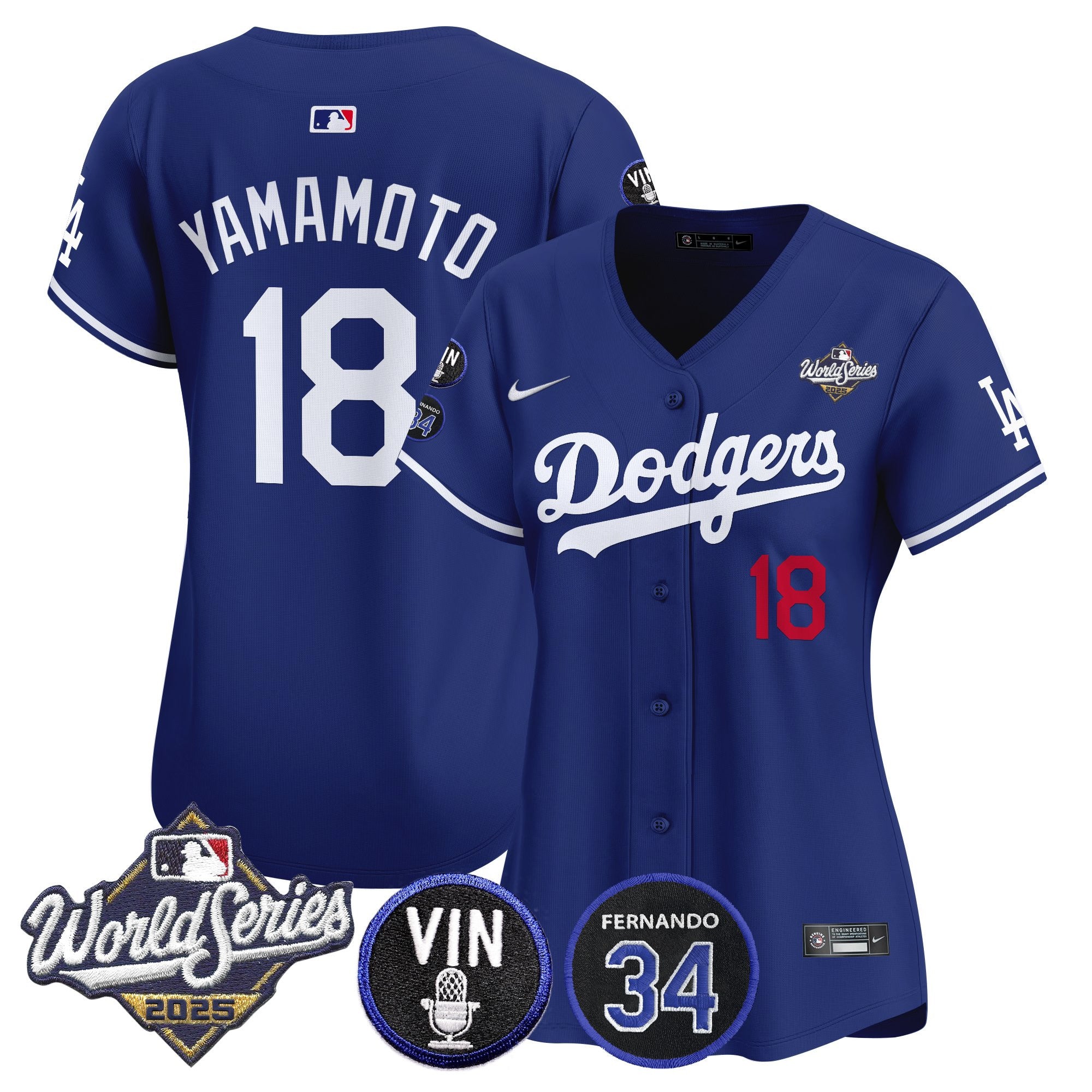 Women's Dodgers 2025 World Series Vapor Premier Limited Jersey - Vin Scully & Fernando Patch - All Stitched