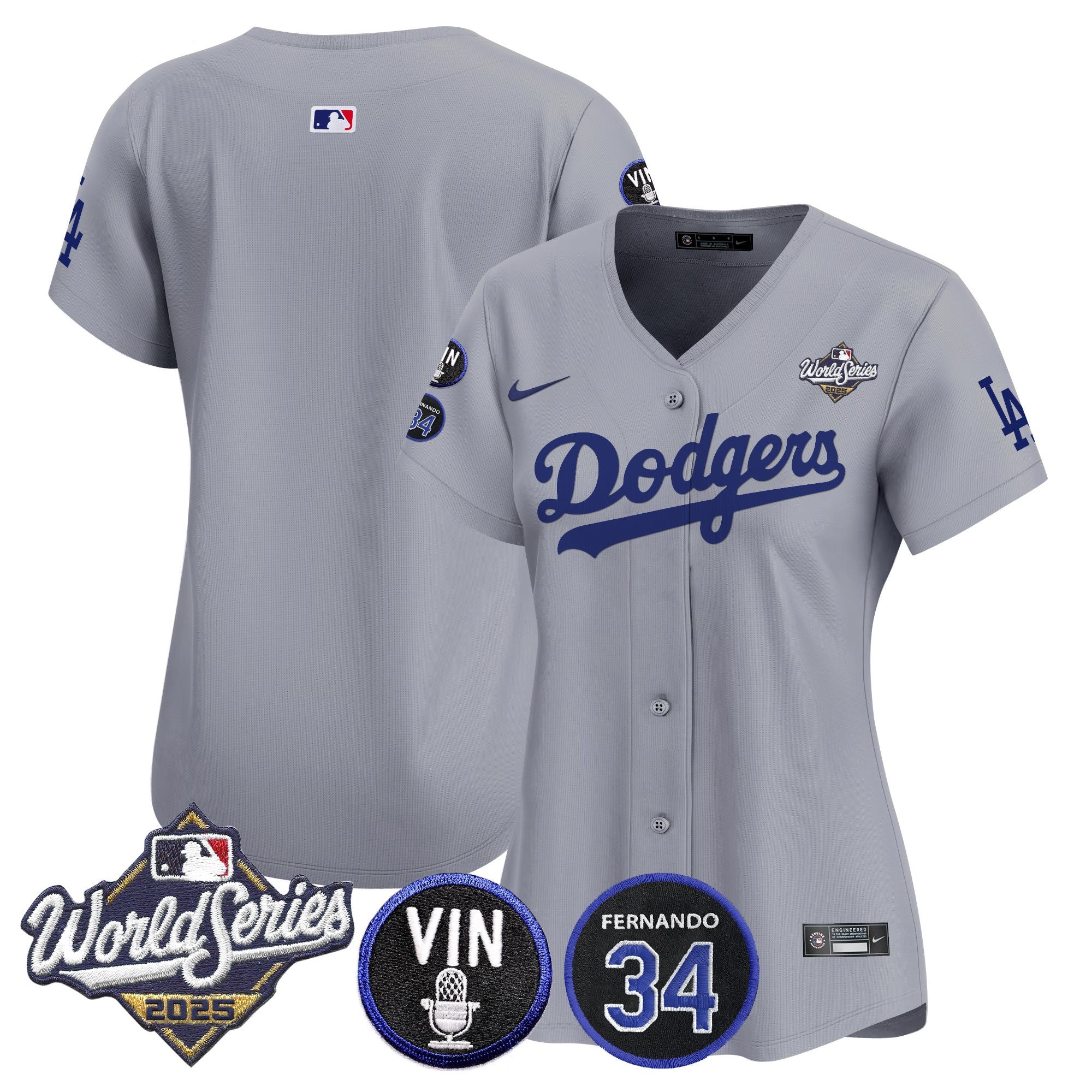 Women's Dodgers 2025 World Series Vapor Premier Limited Jersey - Vin Scully & Fernando Patch - All Stitched