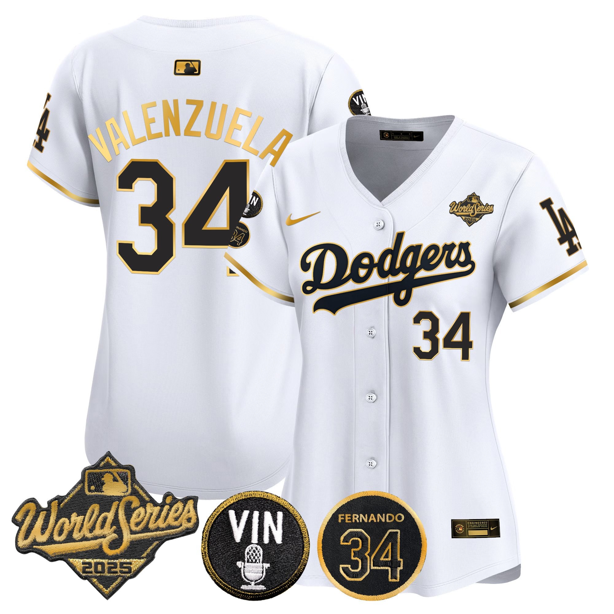 Women's Dodgers 2025 World Series Vapor Premier Limited Jersey - Vin Scully & Fernando Patch - All Stitched