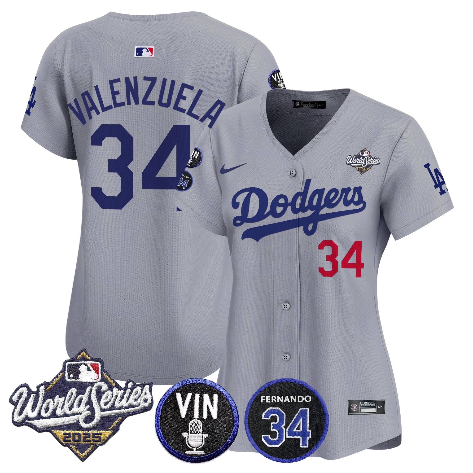 Women's Dodgers 2025 World Series Vapor Premier Limited Jersey - Vin Scully & Fernando Patch - All Stitched