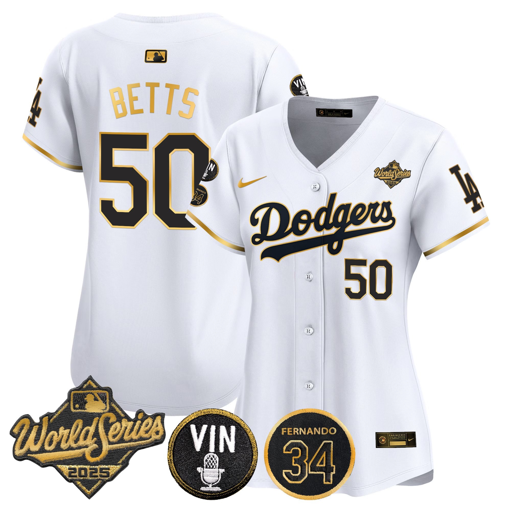 Women's Dodgers 2025 World Series Vapor Premier Limited Jersey - Vin Scully & Fernando Patch - All Stitched