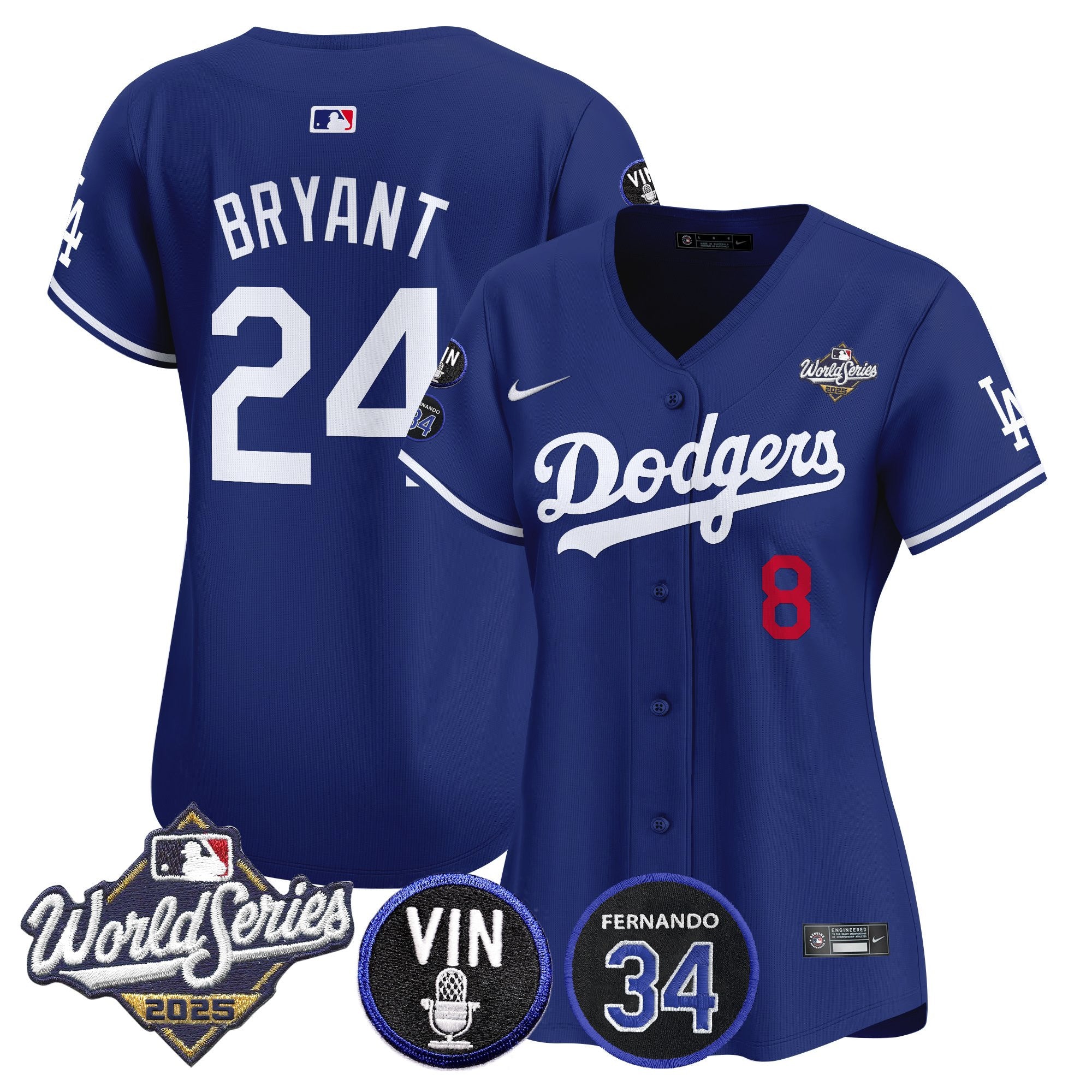 Women's Dodgers 2025 World Series Vapor Premier Limited Jersey - Vin Scully & Fernando Patch - All Stitched