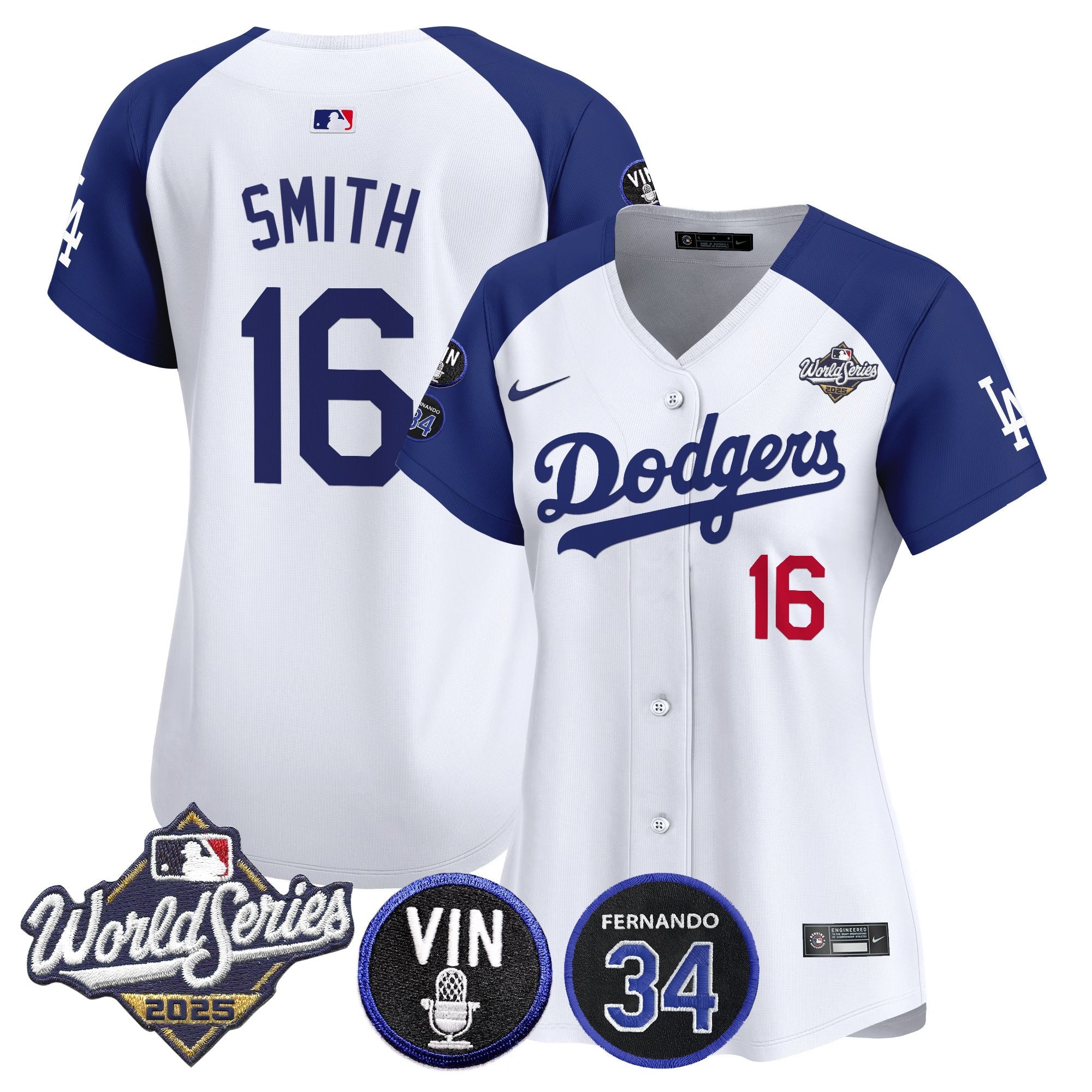 Women's Dodgers 2025 World Series Vapor Premier Limited Jersey - Vin Scully & Fernando Patch - All Stitched