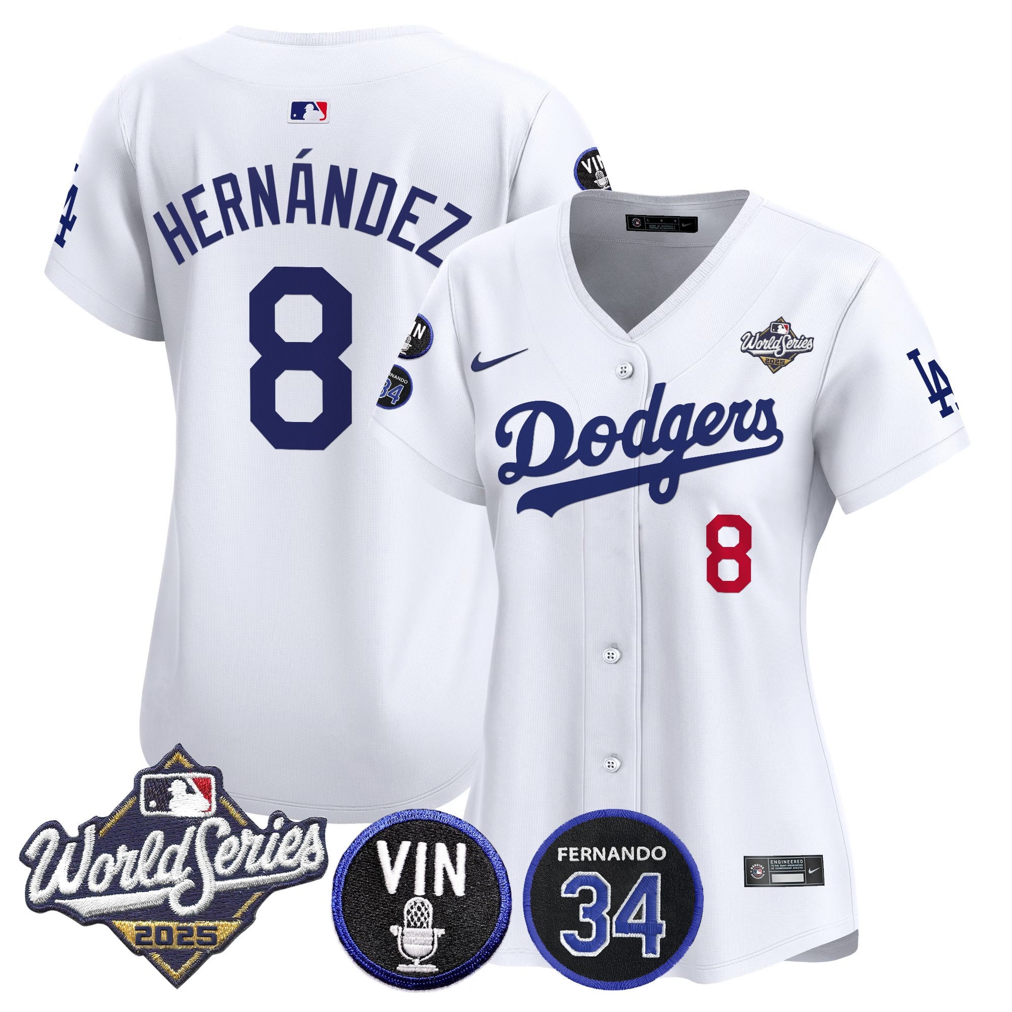 Women's Dodgers 2025 World Series Vapor Premier Limited Jersey - Vin Scully & Fernando Patch - All Stitched
