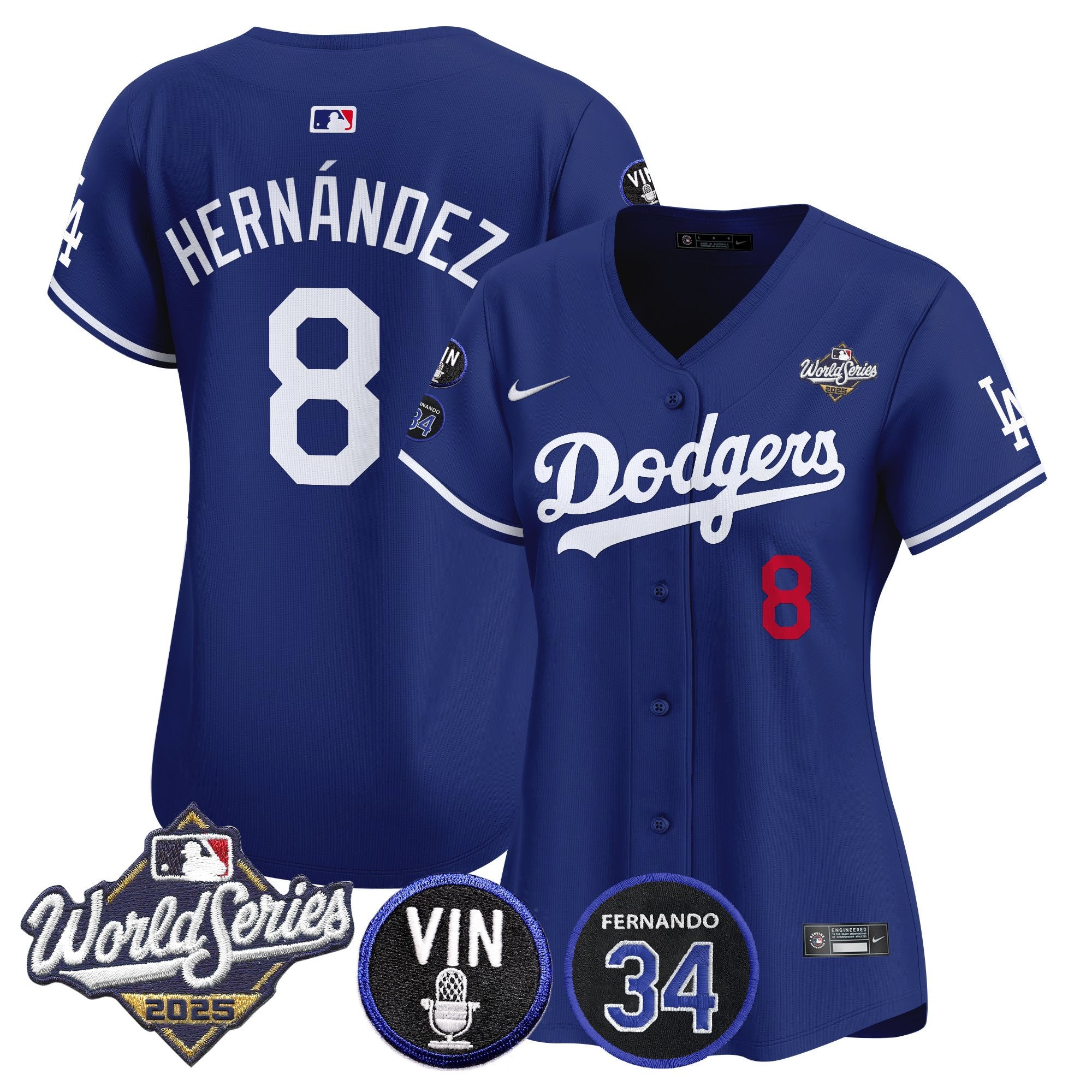 Women's Dodgers 2025 World Series Vapor Premier Limited Jersey - Vin Scully & Fernando Patch - All Stitched