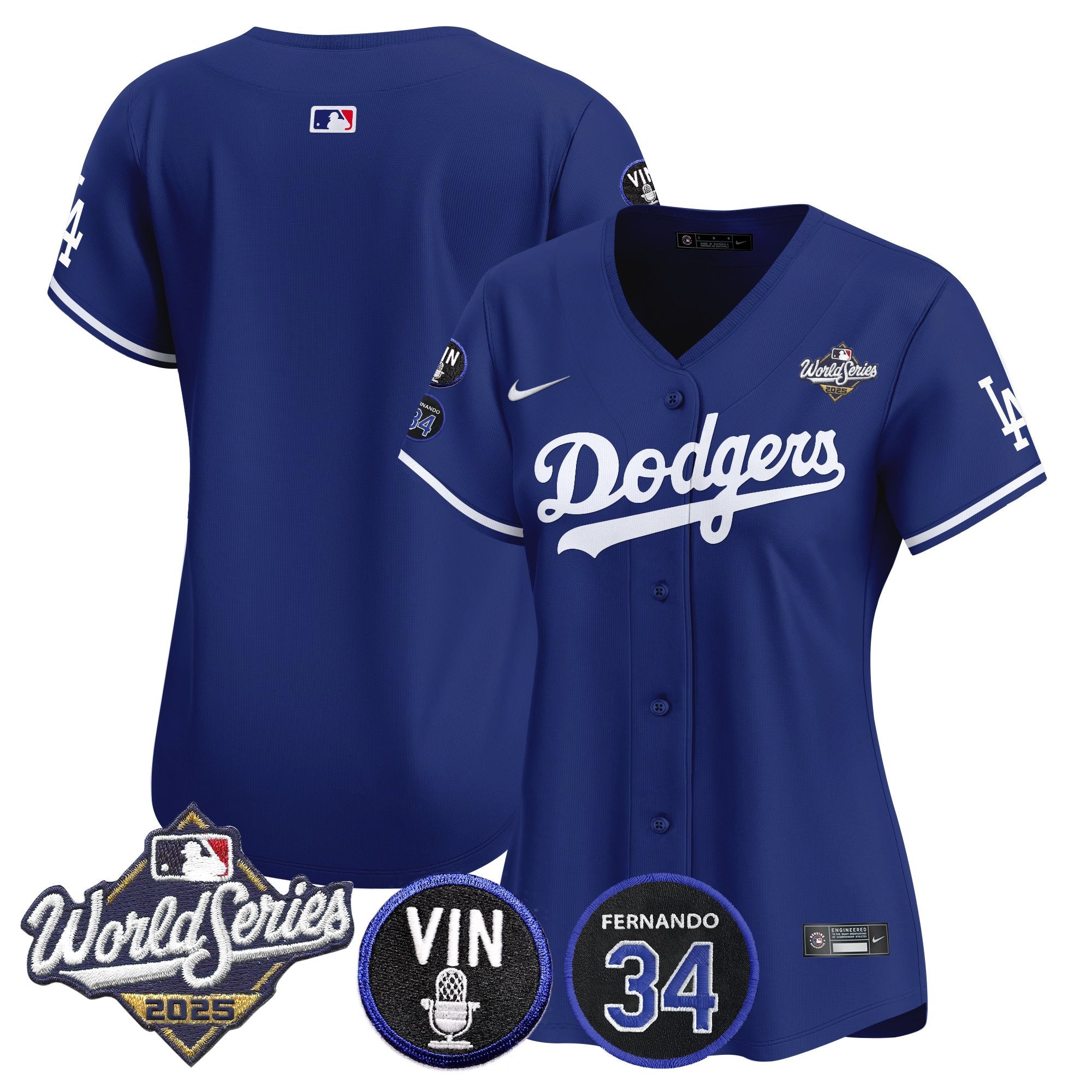 Women's Dodgers 2025 World Series Vapor Premier Limited Jersey - Vin Scully & Fernando Patch - All Stitched