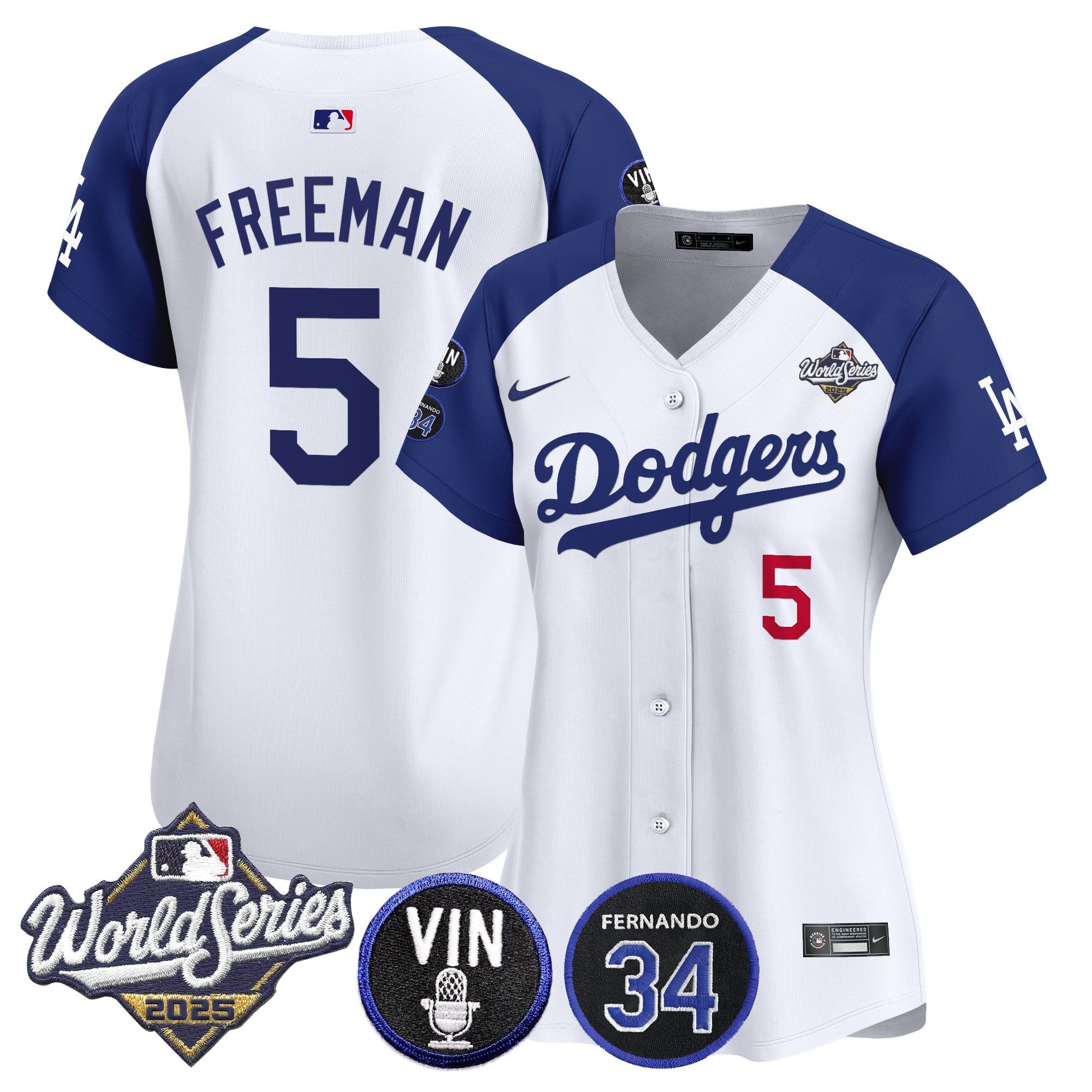 Women's Dodgers 2025 World Series Vapor Premier Limited Jersey - Vin Scully & Fernando Patch - All Stitched