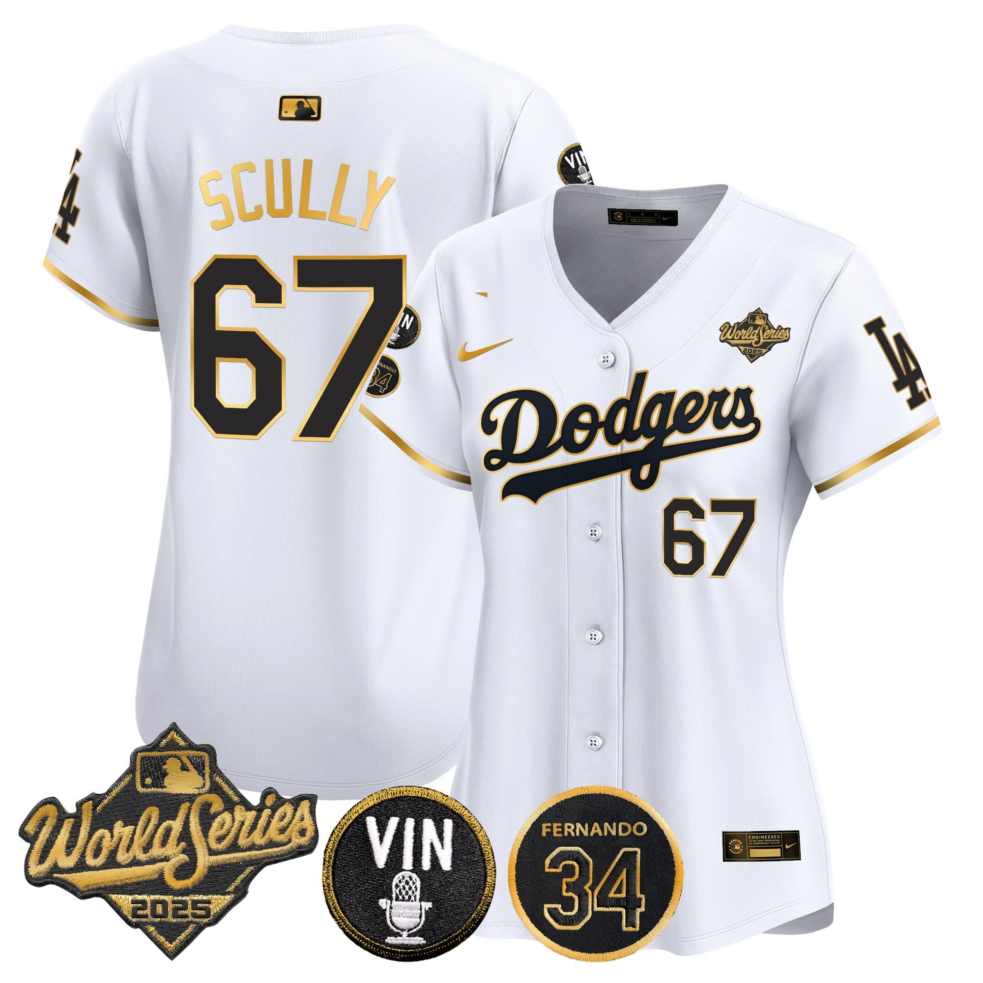 Women's Dodgers 2025 World Series Vapor Premier Limited Jersey - Vin Scully & Fernando Patch - All Stitched