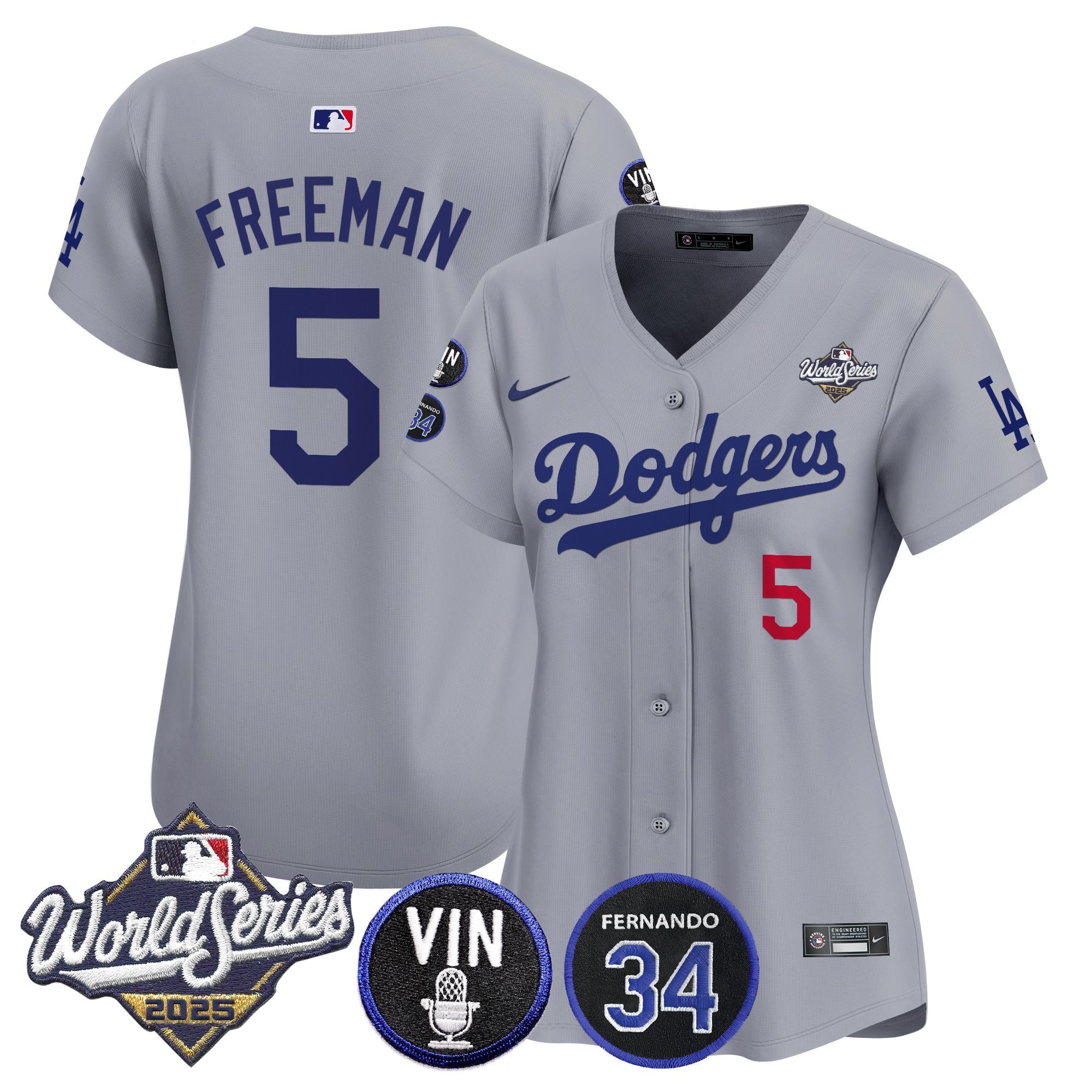Women's Dodgers 2025 World Series Vapor Premier Limited Jersey - Vin Scully & Fernando Patch - All Stitched