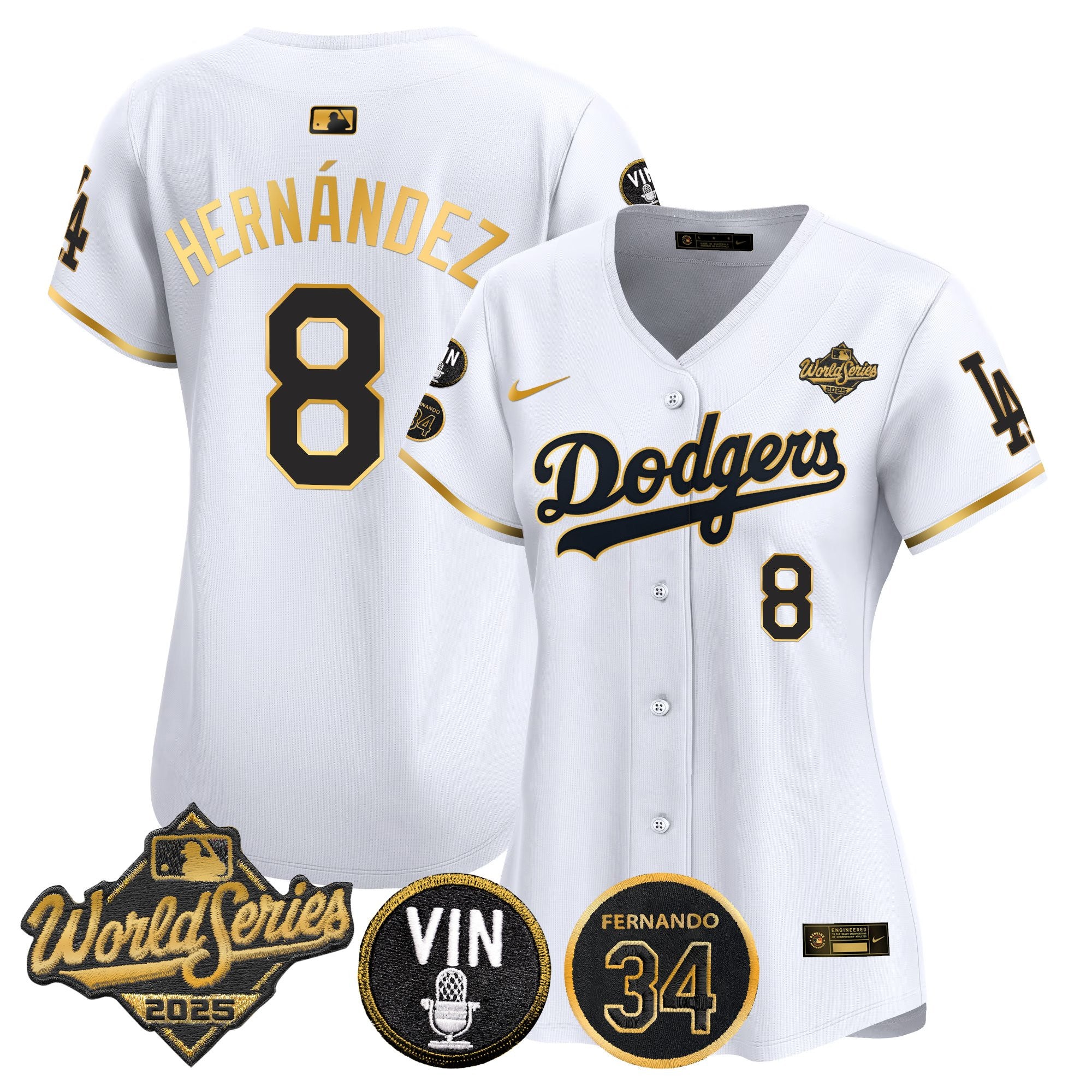 Women's Dodgers 2025 World Series Vapor Premier Limited Jersey - Vin Scully & Fernando Patch - All Stitched