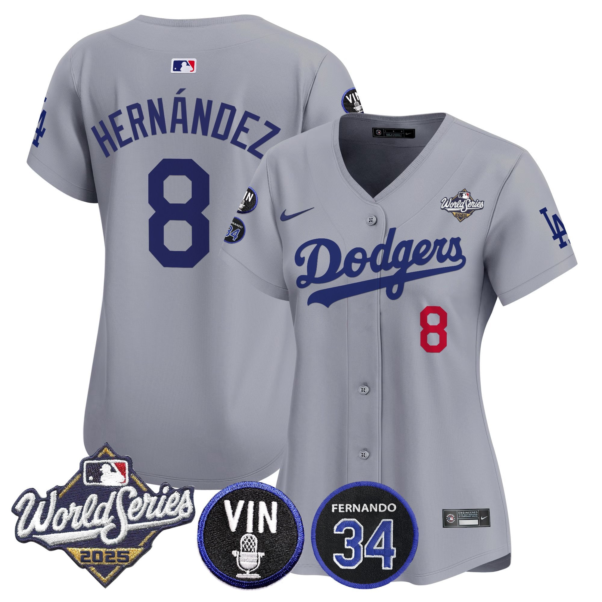 Women's Dodgers 2025 World Series Vapor Premier Limited Jersey - Vin Scully & Fernando Patch - All Stitched
